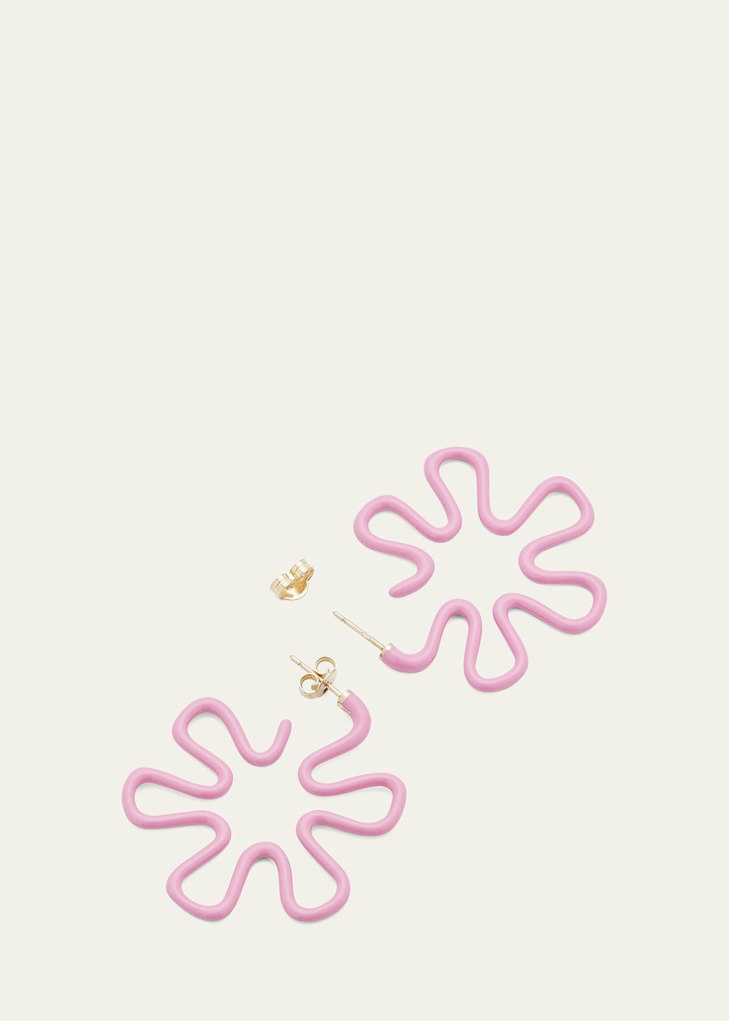 Pink Enamel Flower Hoop Earrings - 4