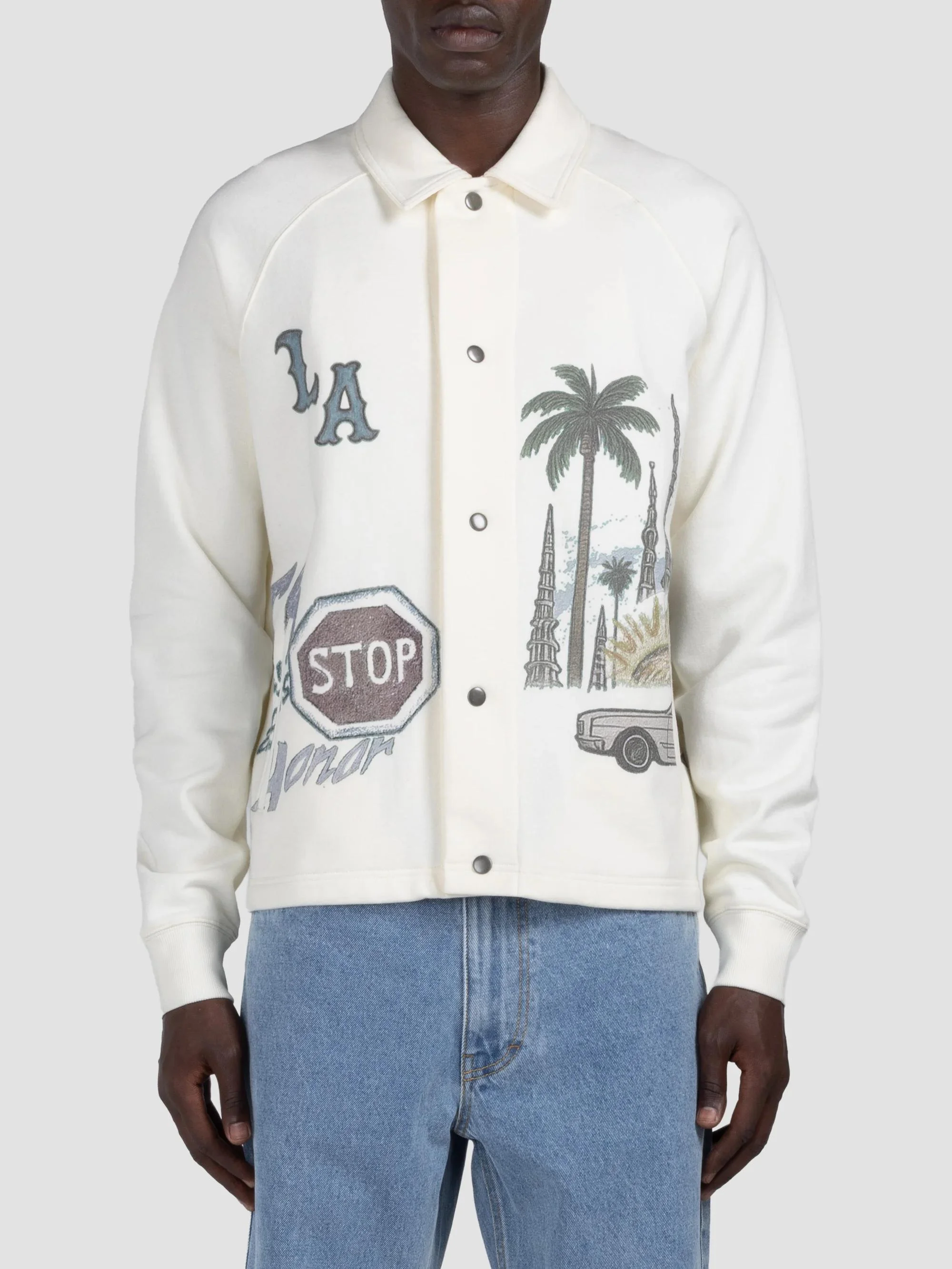Men's All Over La Fleece Coaches Jacket - Bone - 1