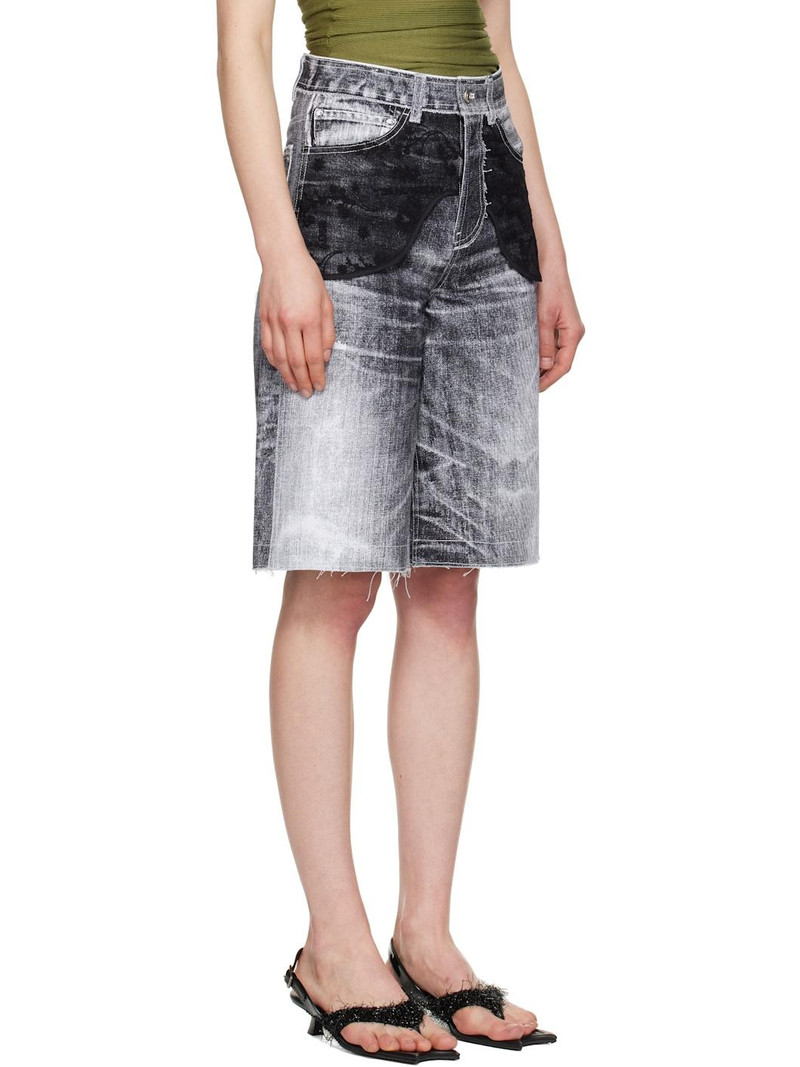 Black Lace Paneled Denim Shorts 2