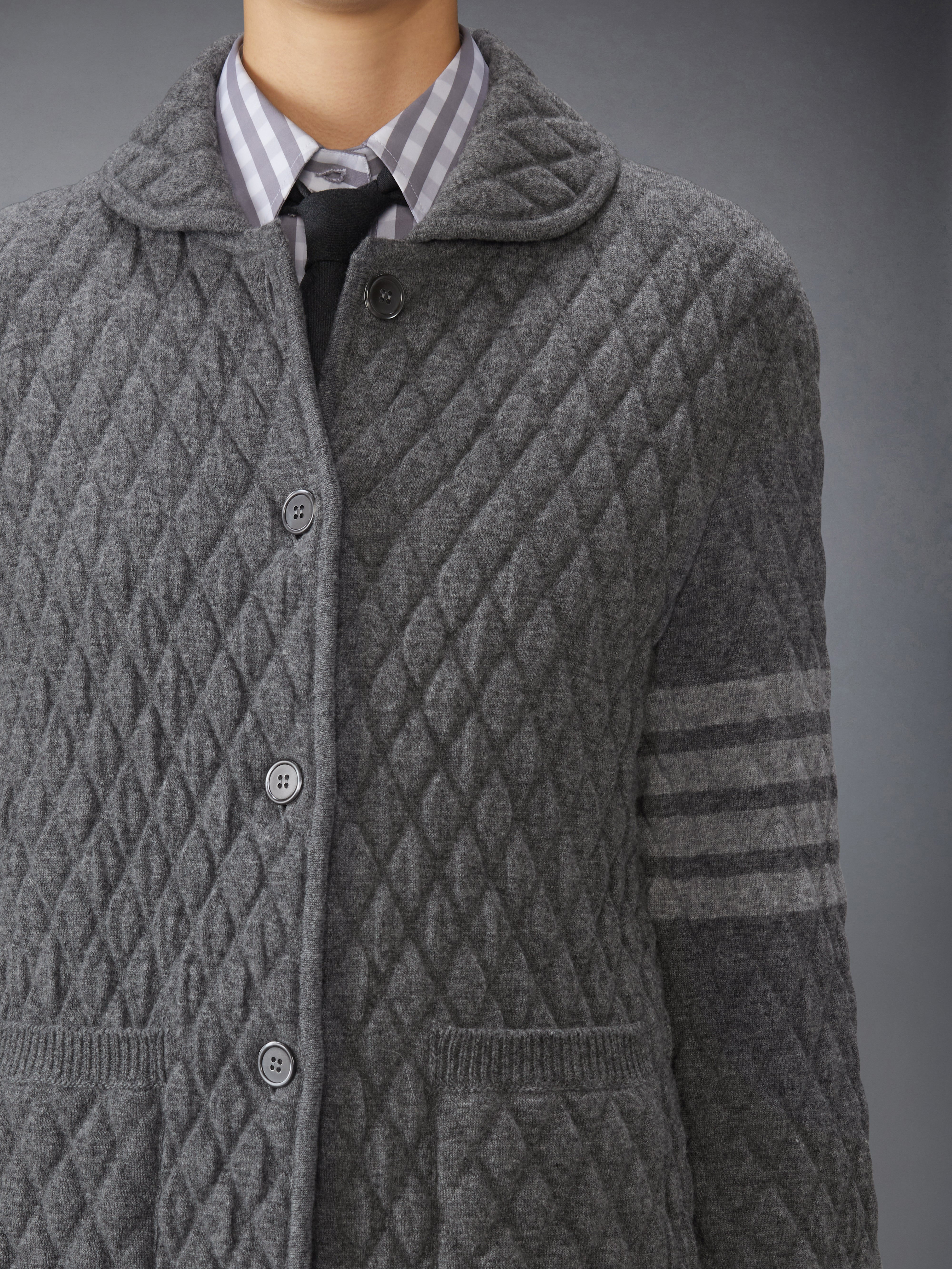 QUILTED KNIT JACQUARD MERINO WOOL 4-BAR WORK JACKET - 6