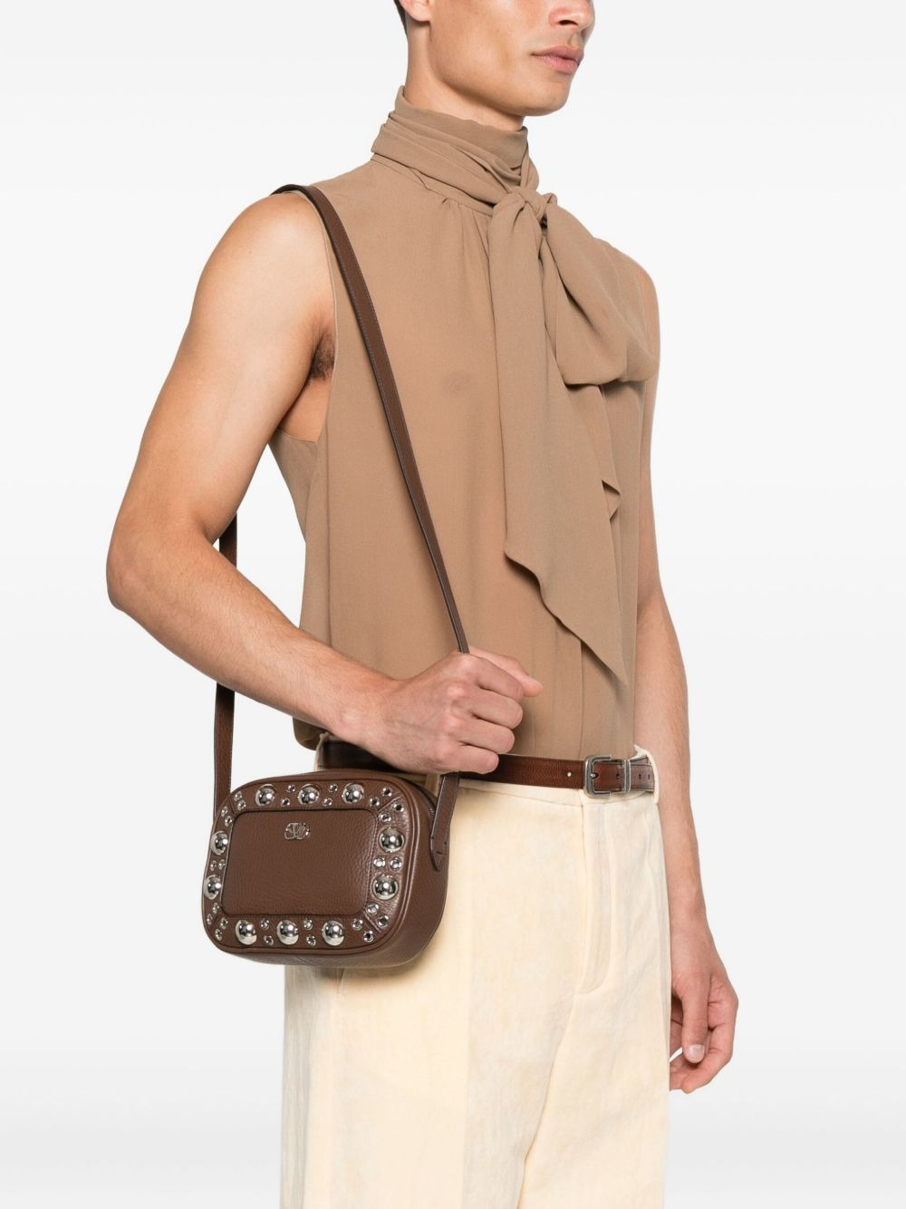 studded leather messenger bag - 2