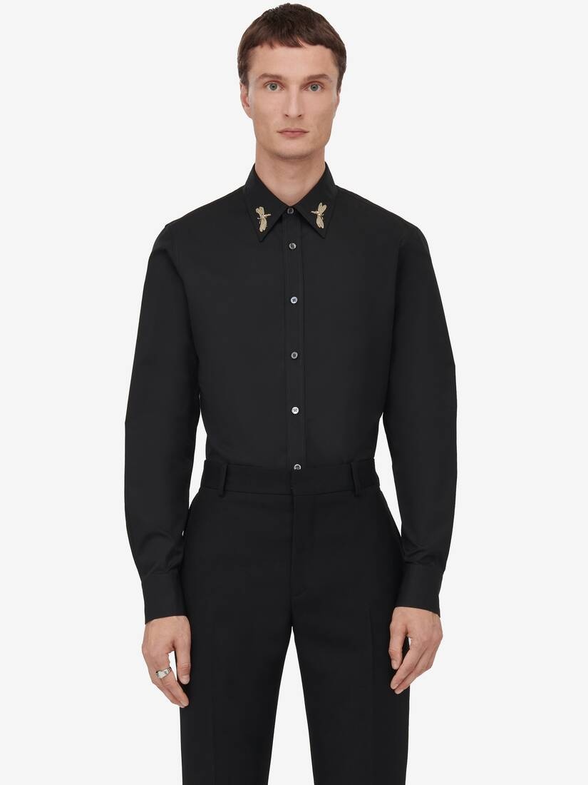 Men's Dragonfly Embroidery Shirt in Black - 5