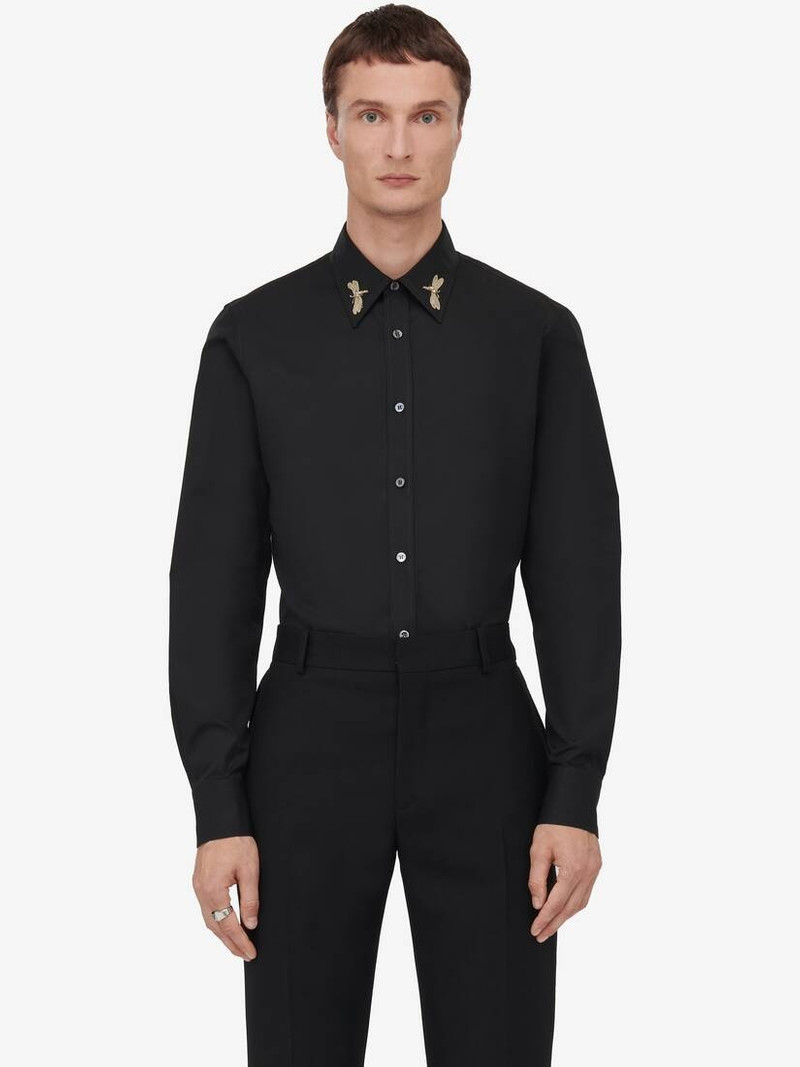 Men's Dragonfly Embroidery Shirt in Black 5