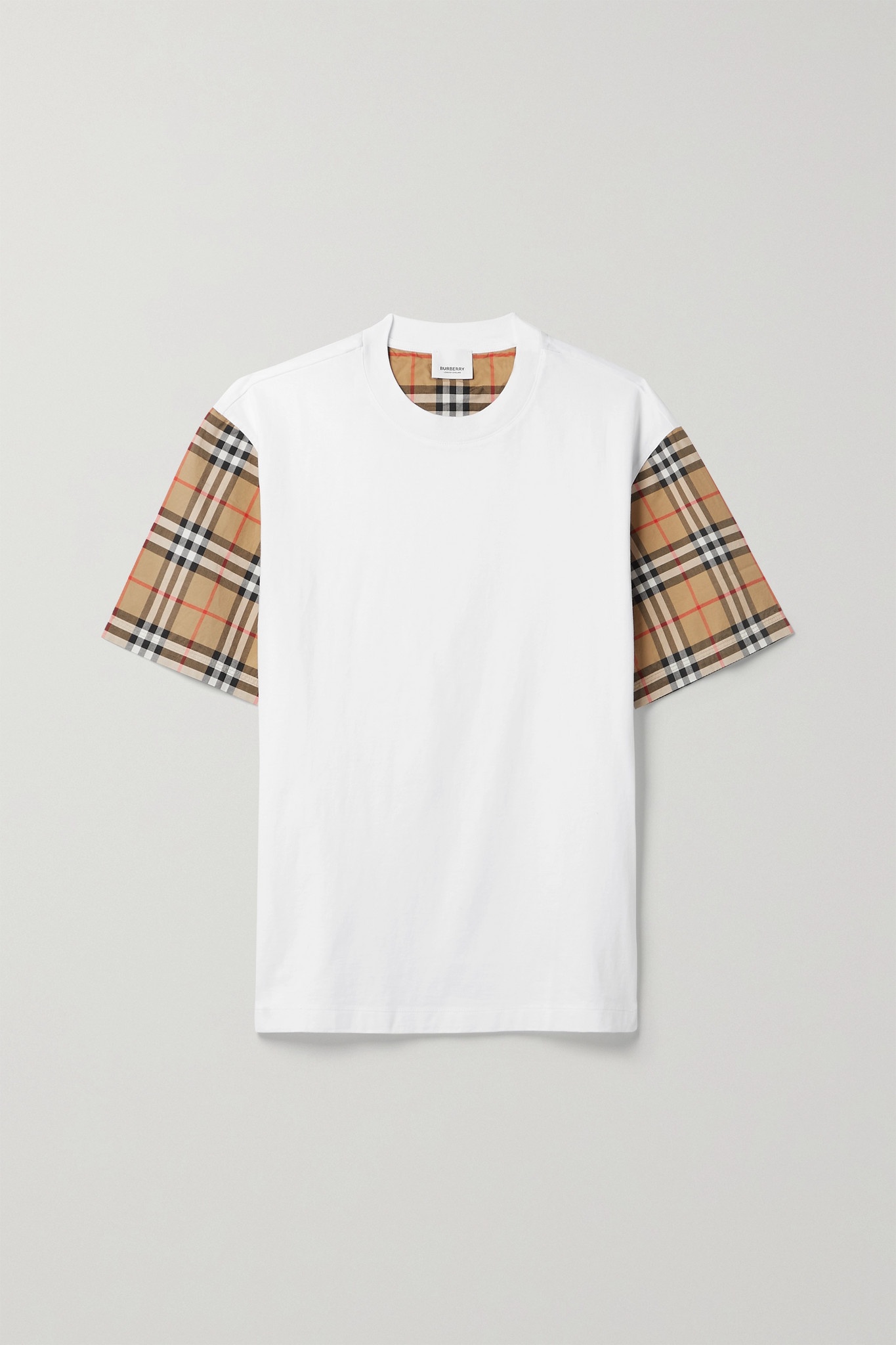 Checked poplin-trimmed cotton-jersey T-shirt - 1