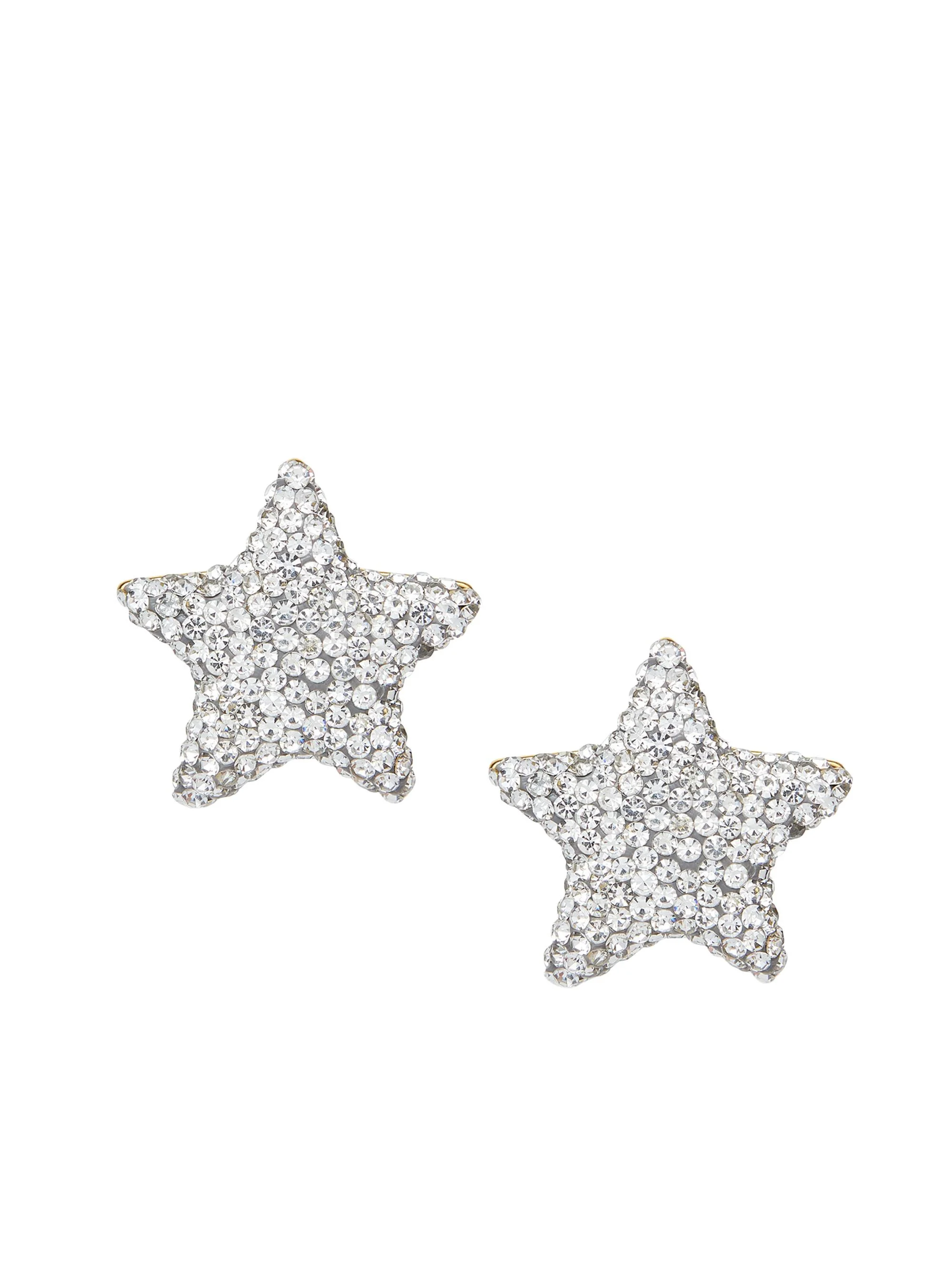 Women's Crystal Pavé Star Button Earrings - Silver - 1