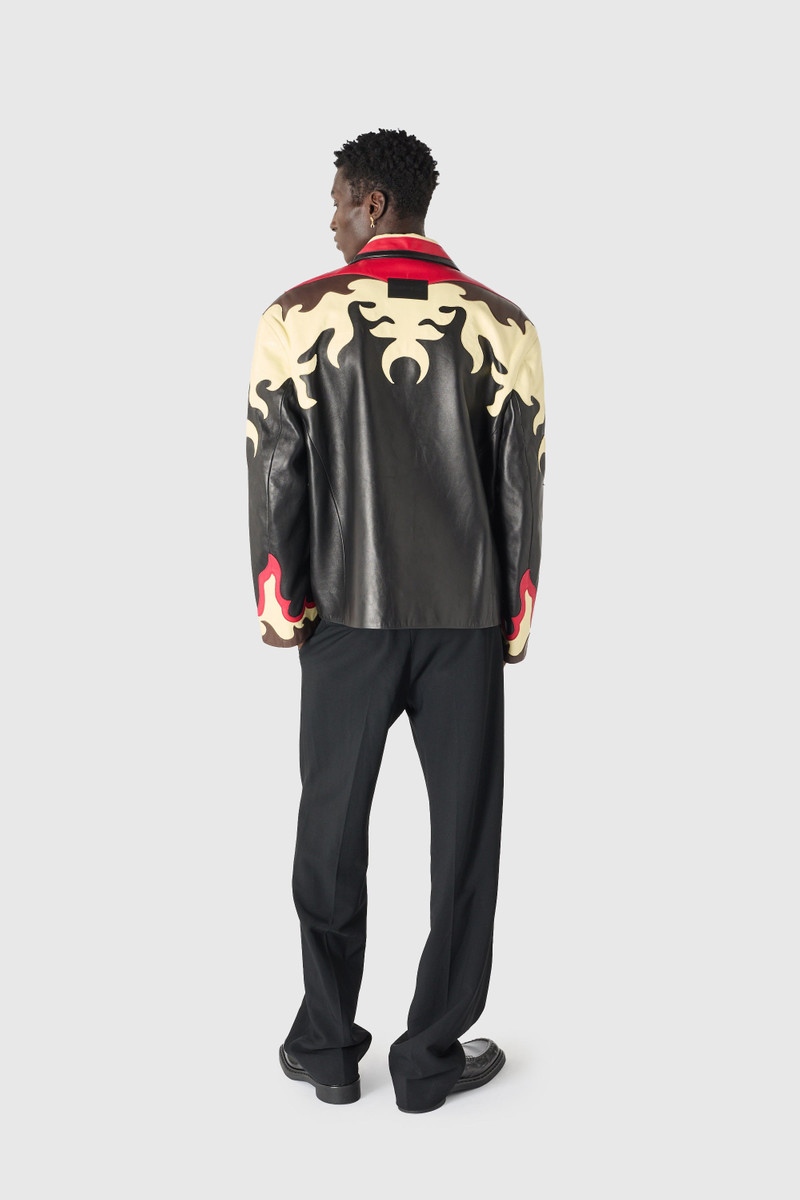 LEATHER BLOUSON WITH FLORAL PATCHES 4