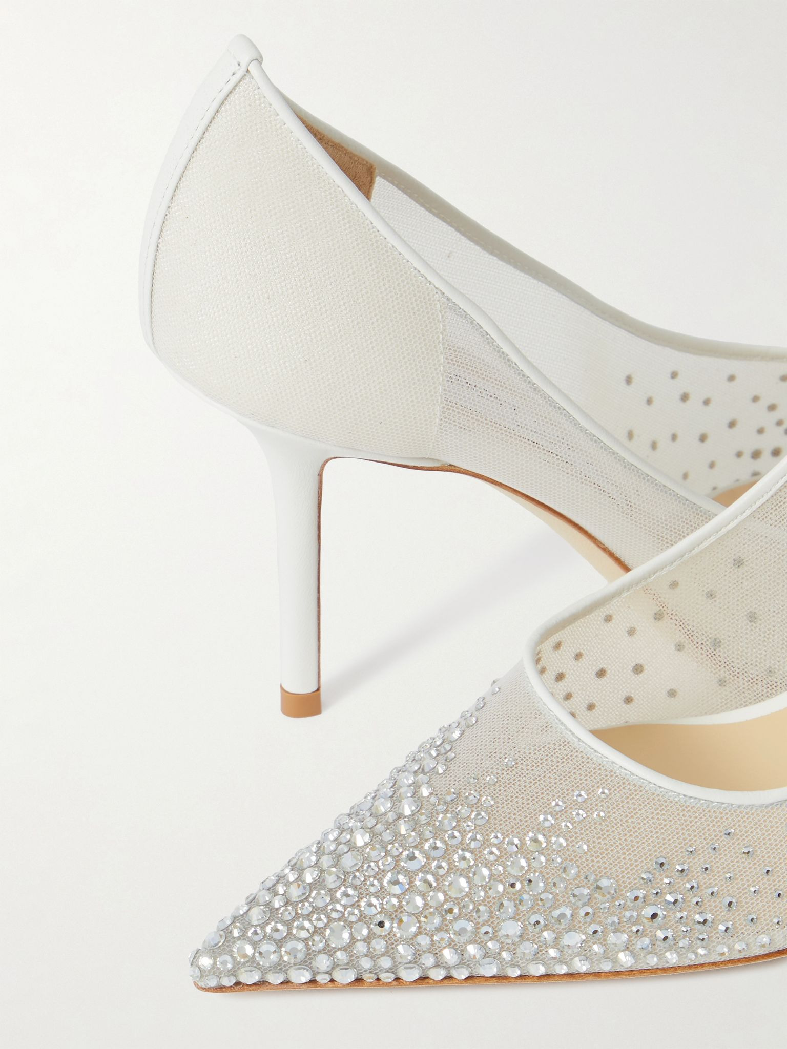 Love 85 leather-trimmed crystal-embellished mesh pumps White - 4