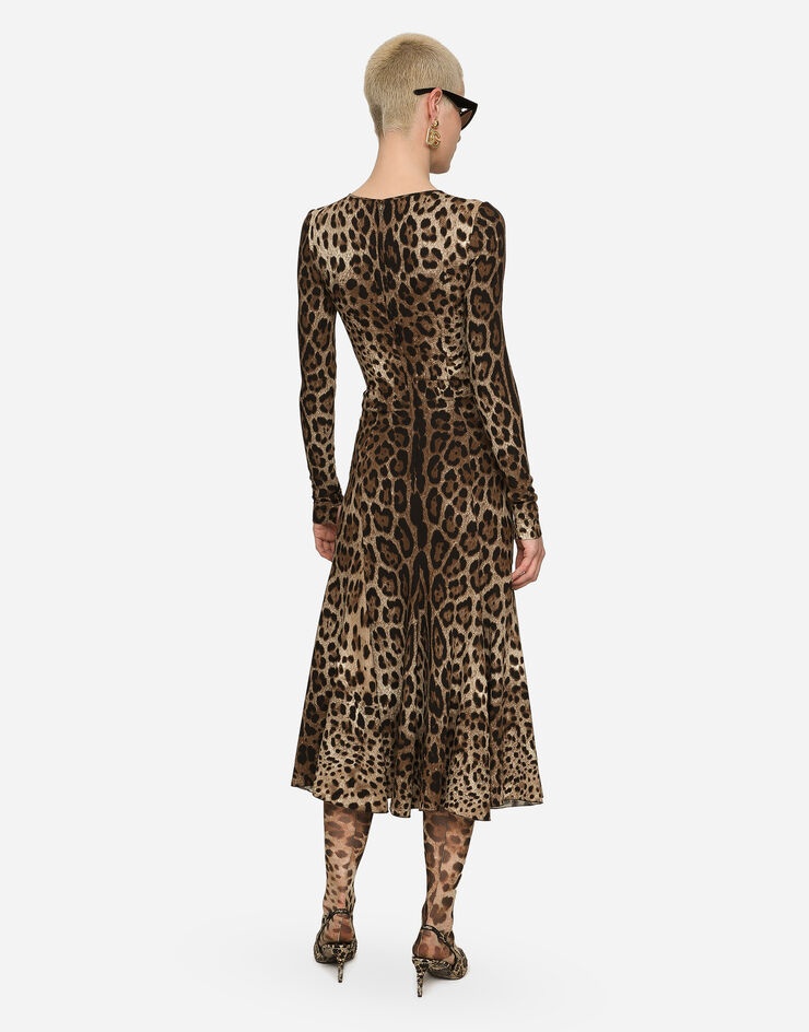 Leopard-print calf-length cady dress - 3