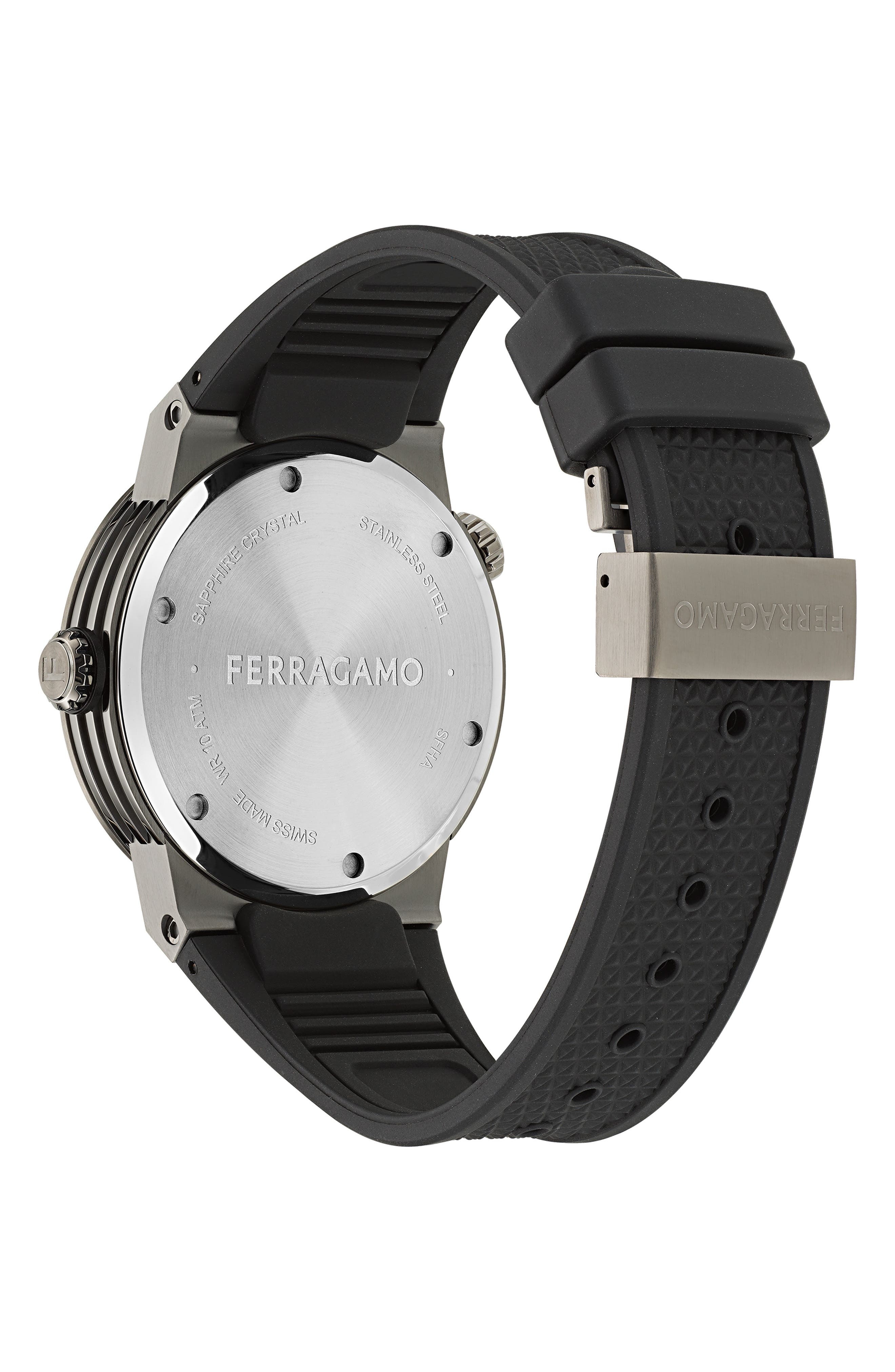 FERRAGAMO F-80 GMT Worldtime Silicone Strap Watch, 43mm in Ip Gunmetal at Nordstrom - 3