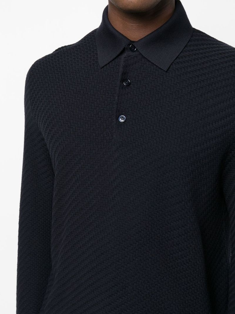 knit long-sleeve polo shirt - 5