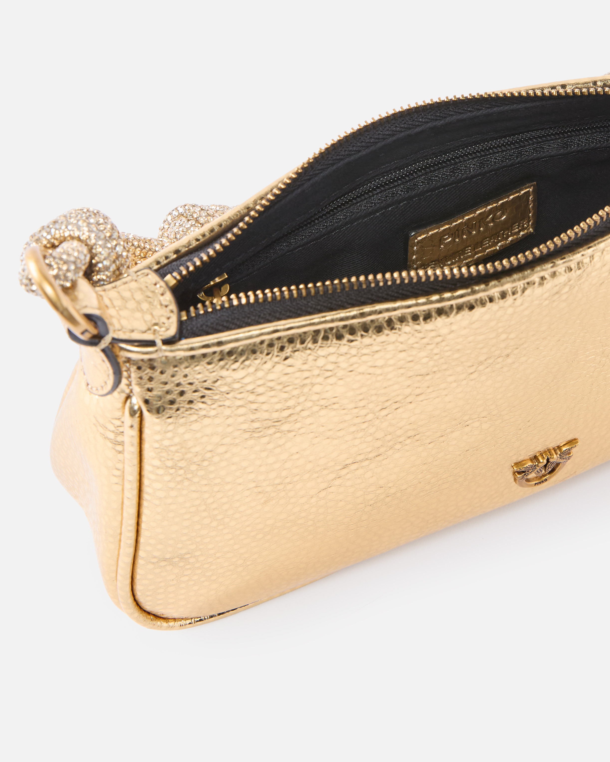 MINI HALF MOON BAGUETTE SMALL HANDBAG IN LAMINATED LEATHER WITH RHINESTONES - 4