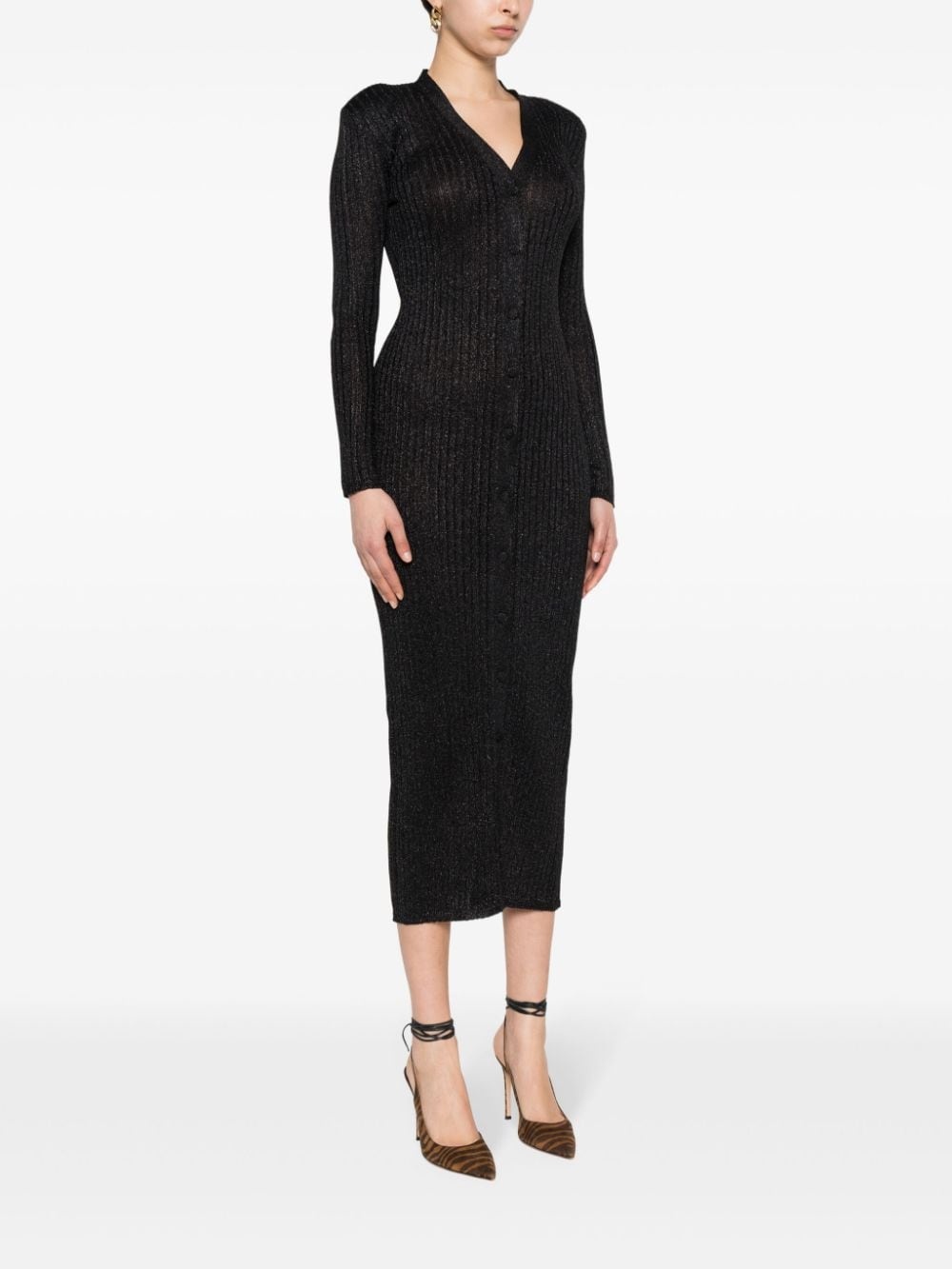 metallic-threading knitted maxi dress - 3