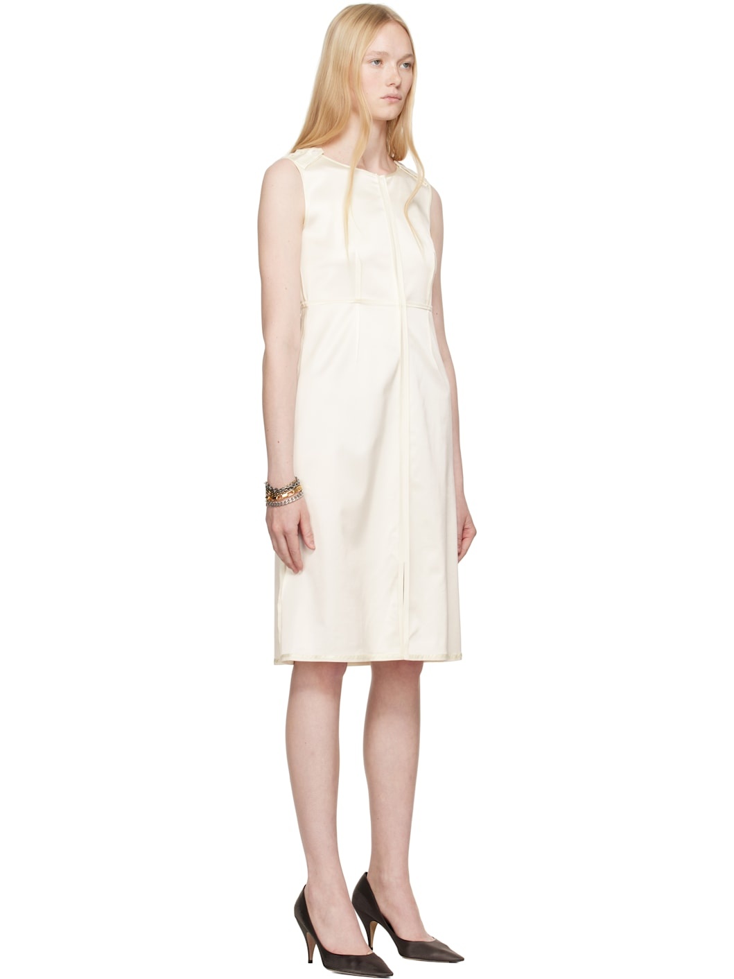 Off-White Satin Stretch Convertible Midi Dress - 2