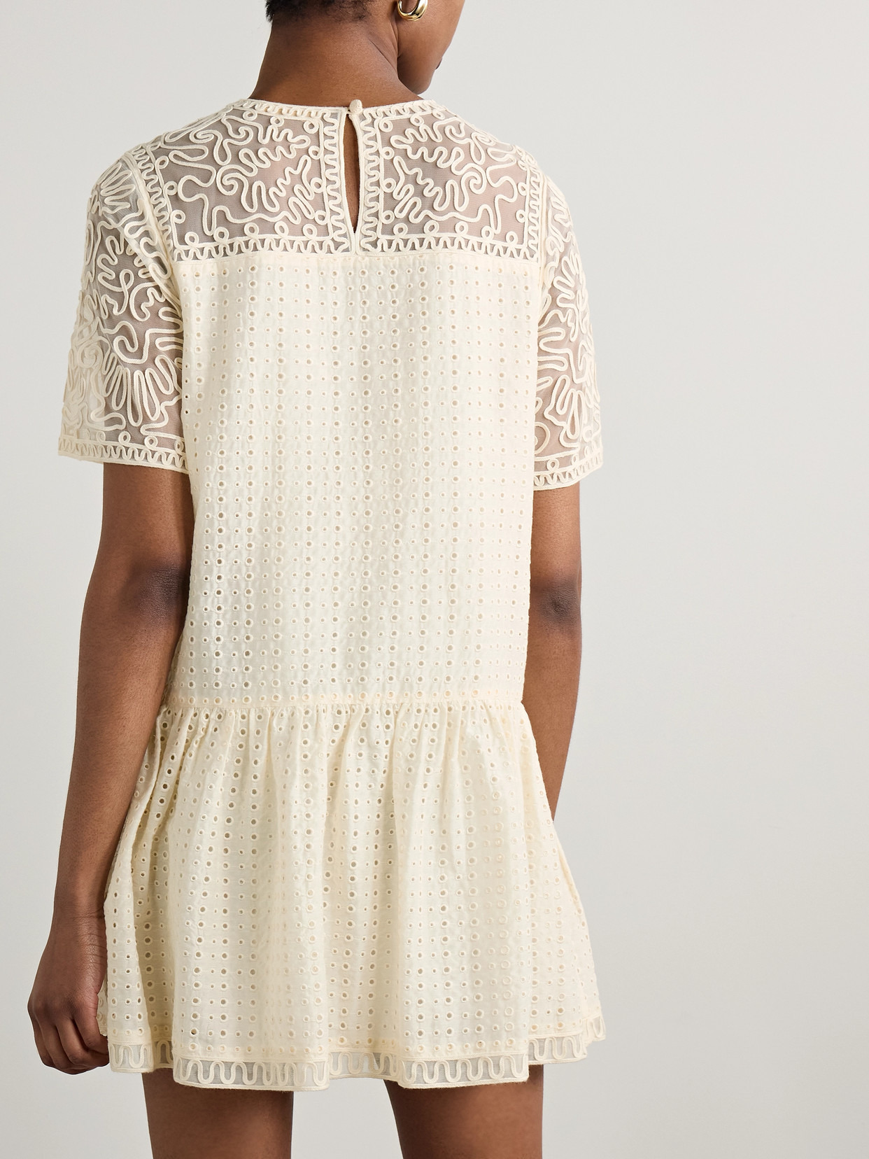 Gabi Tulle-trimmed Broderie Anglaise Cotton And Silk-blend Mini Dress - 3