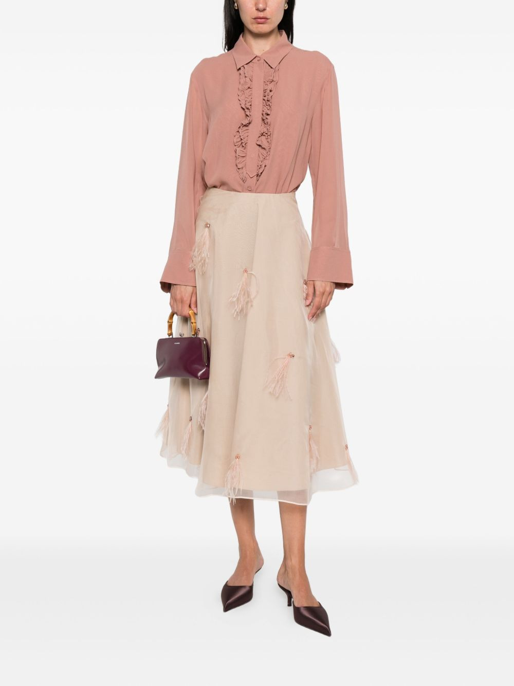 feather-embellished tulle skirt - 2