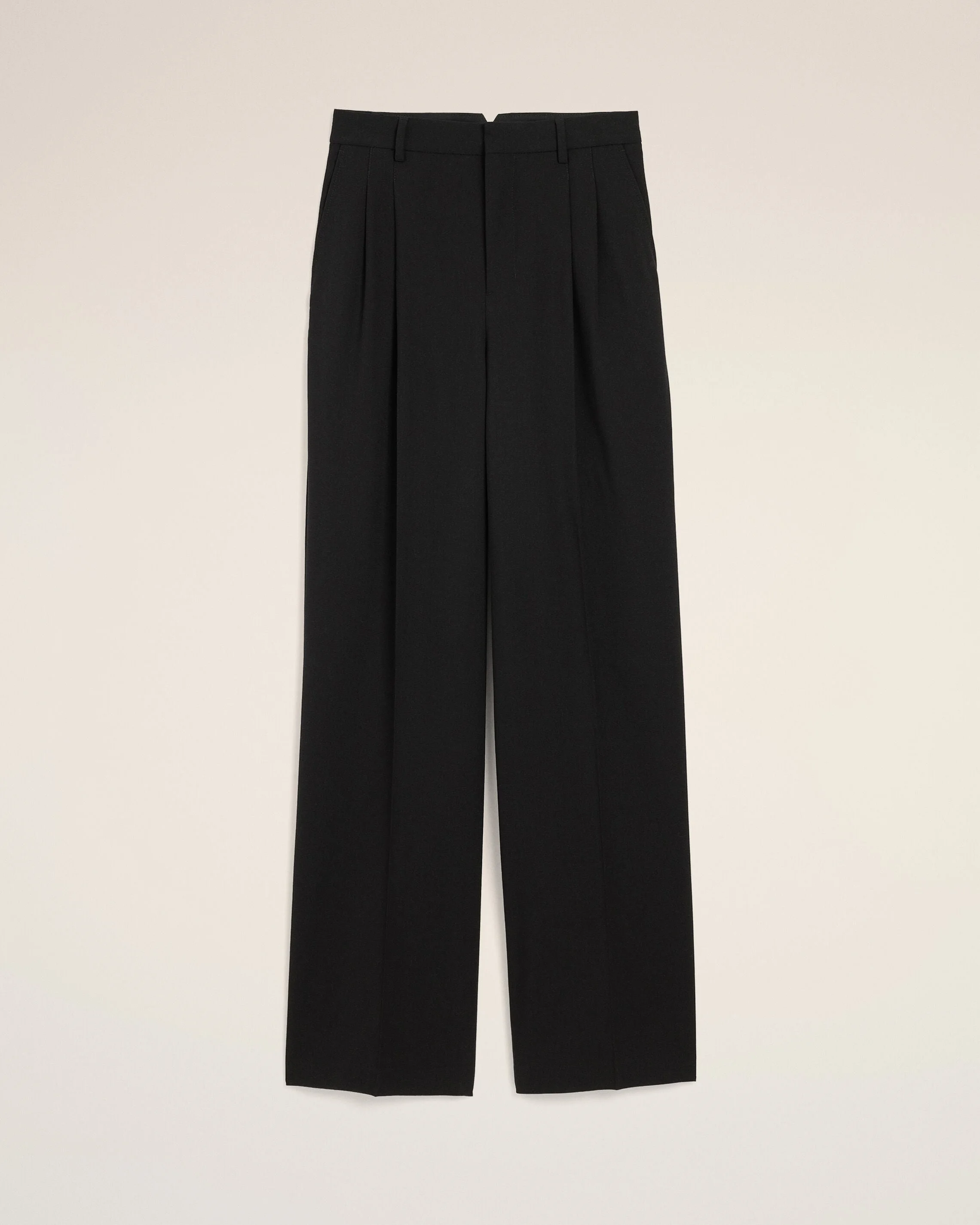 BLACK HIGH-WAISTED WIDE-LEG WOOL TROUSERS - 1