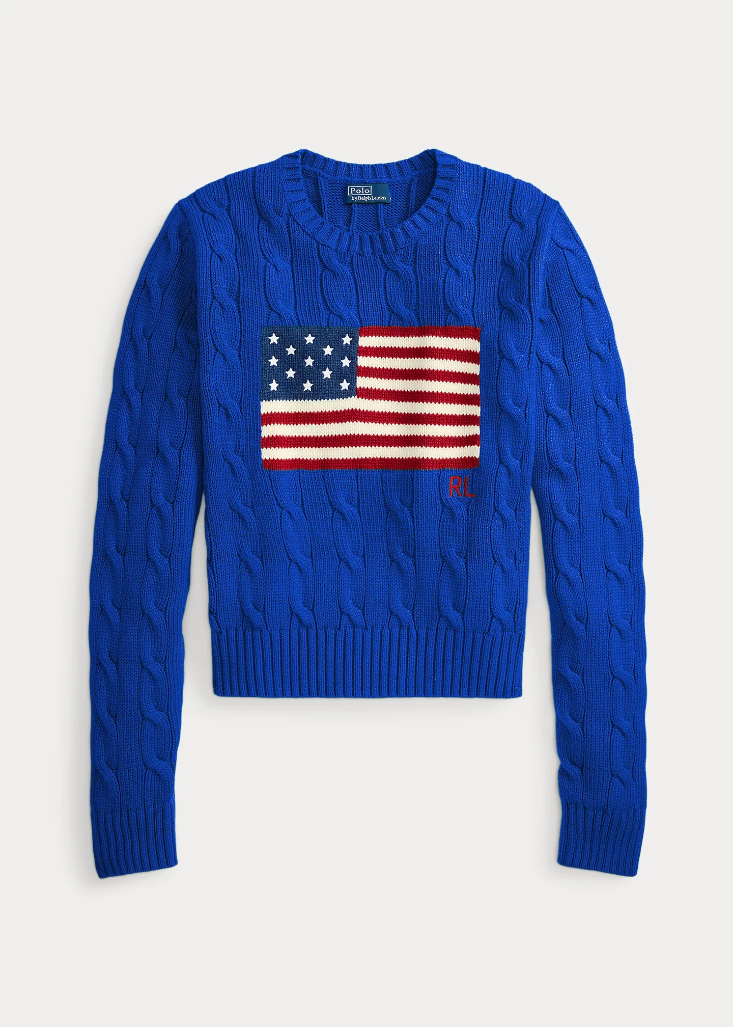 Flag Cable-Knit Cotton Cropped Sweater - 1