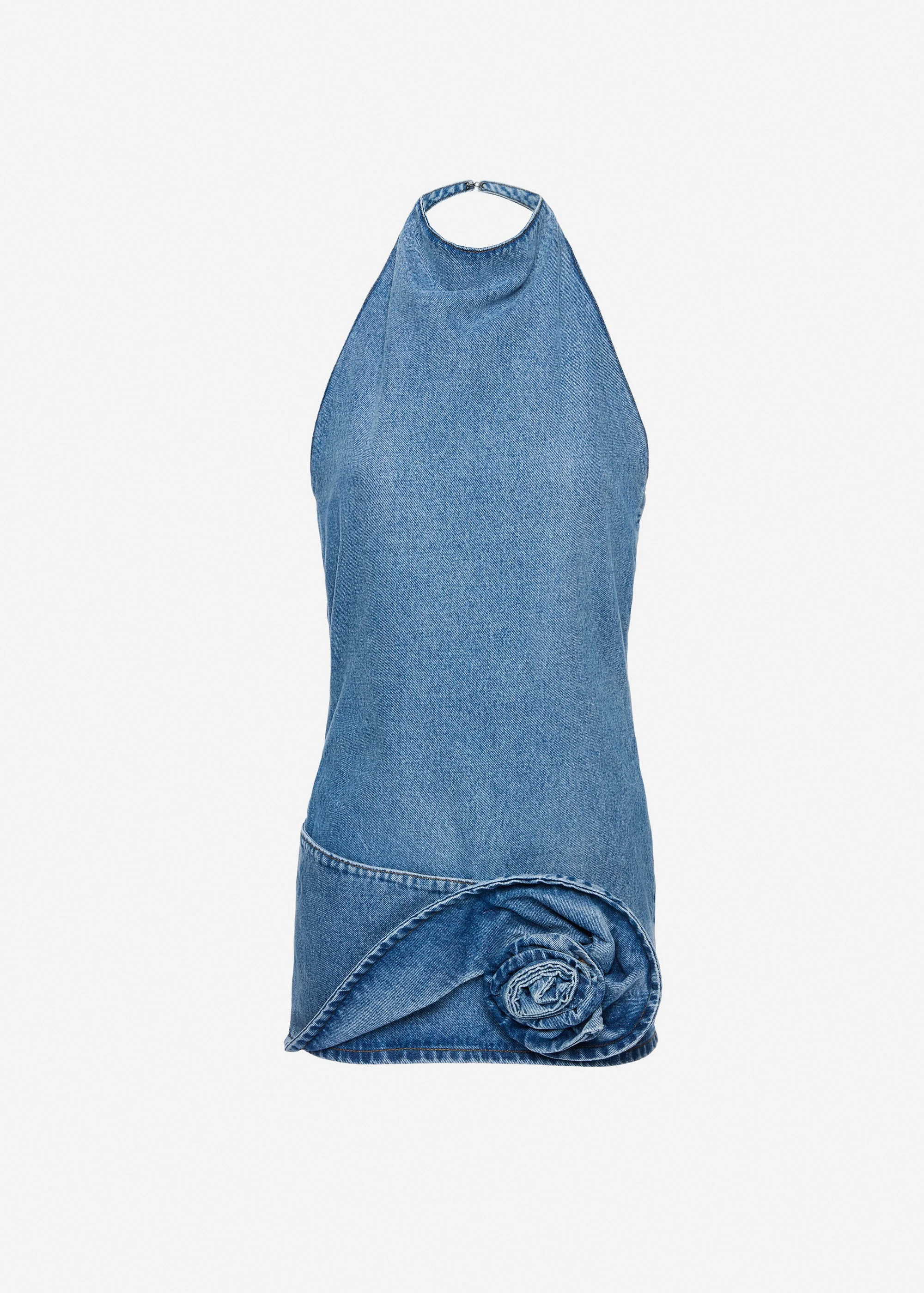 Halter-neck denim mini dress in light blue - 1