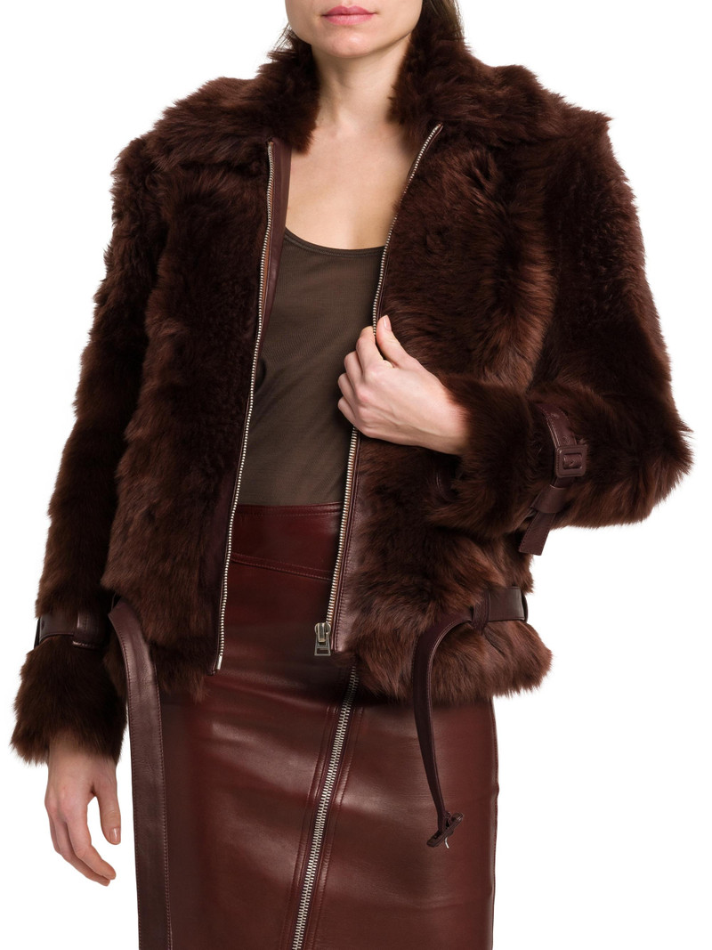 Women's Velour Shearling Zip Jacket - Wood 6