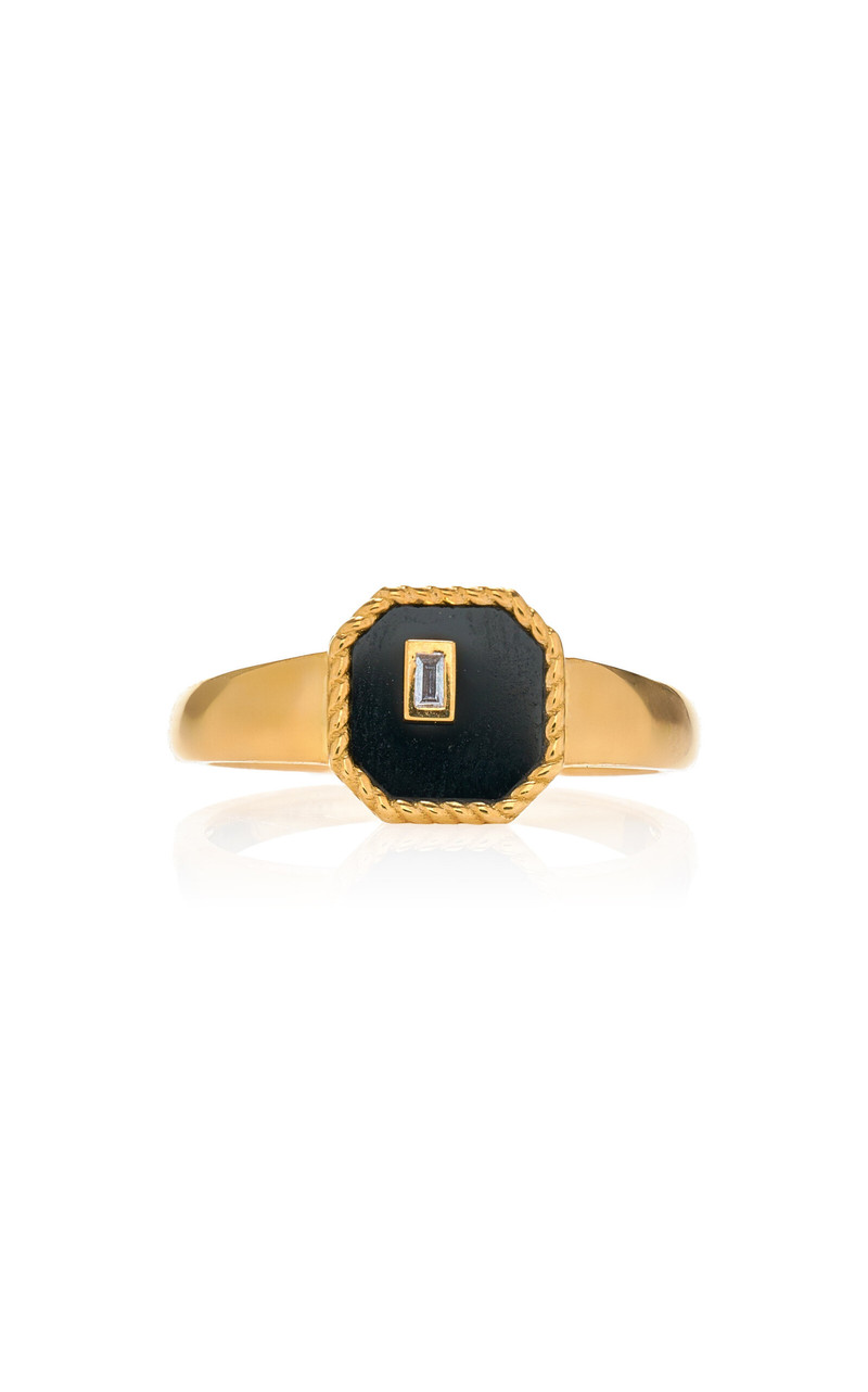 9K Yellow Gold, Diamond, And Onyx Ring black 1