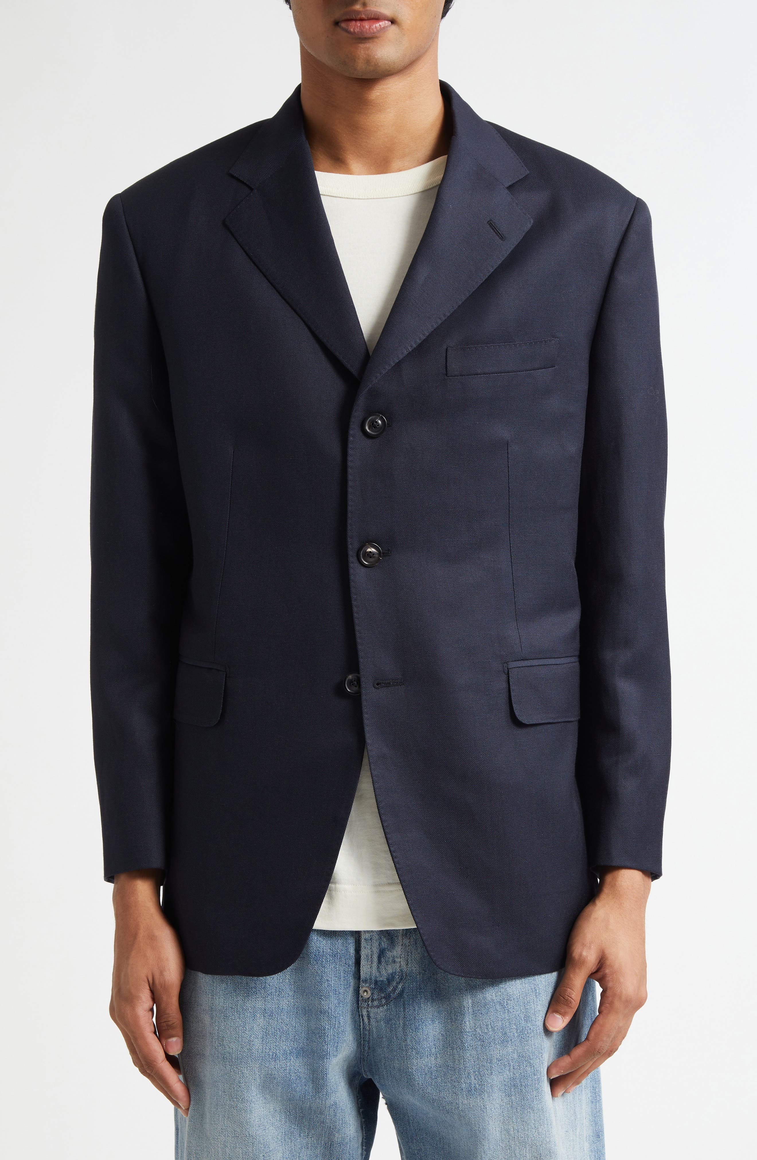Maison Margiela Work in Progress Virgin Wool & Linen Blazer in Blue at Nordstrom - 4