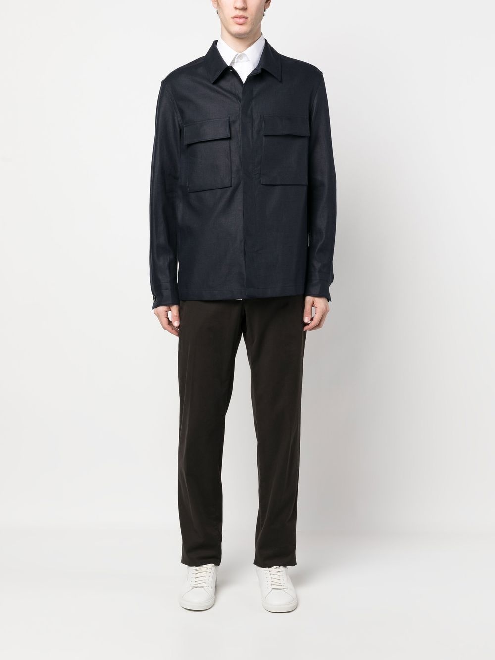 cargo-pocket linen shirt jacket - 2