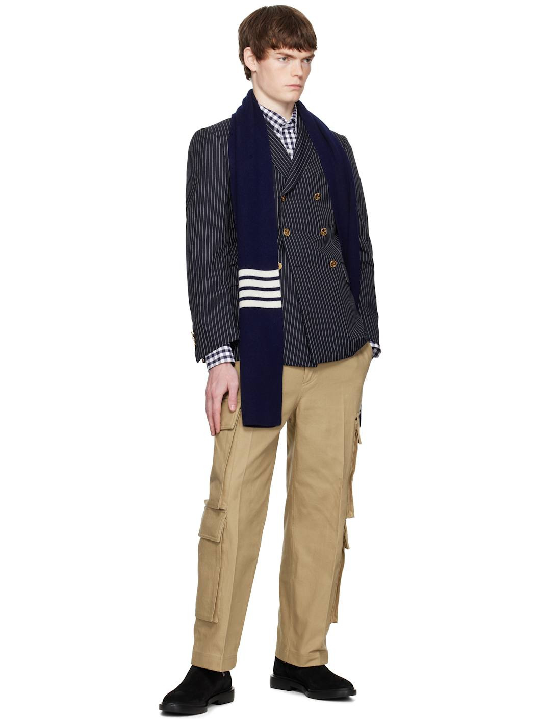 Navy Cashmere Rib 4-Bar Scarf - 3