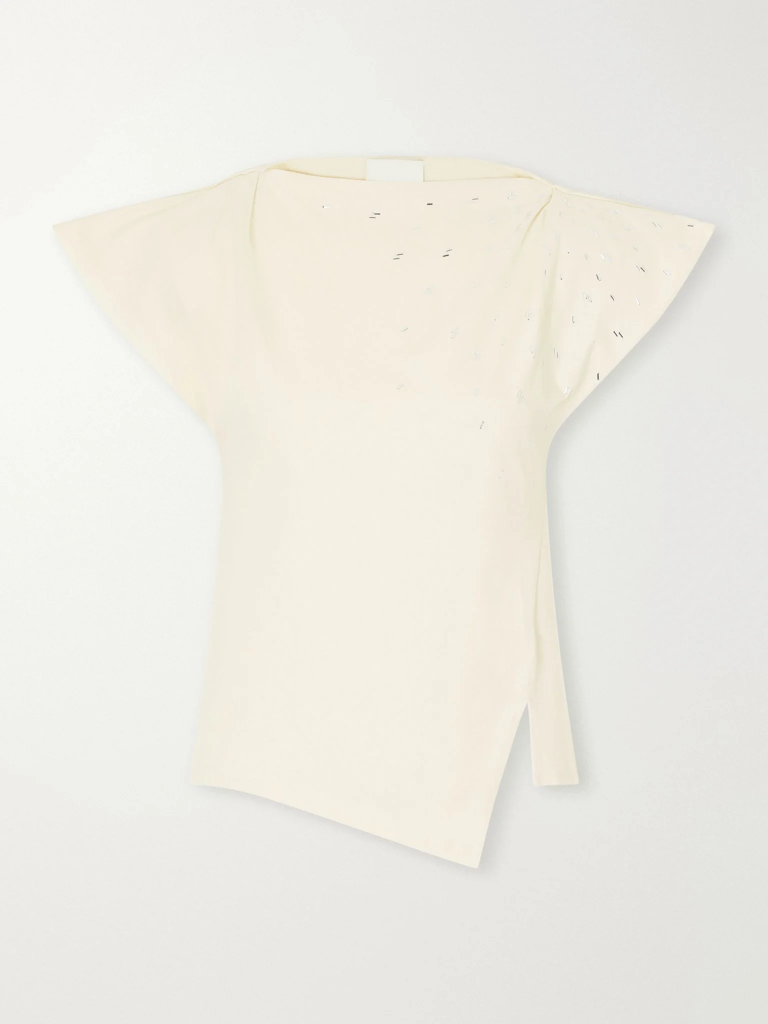 Sebani asymmetric gathered bead-embellished cotton-jersey T-shirt Beige - 1