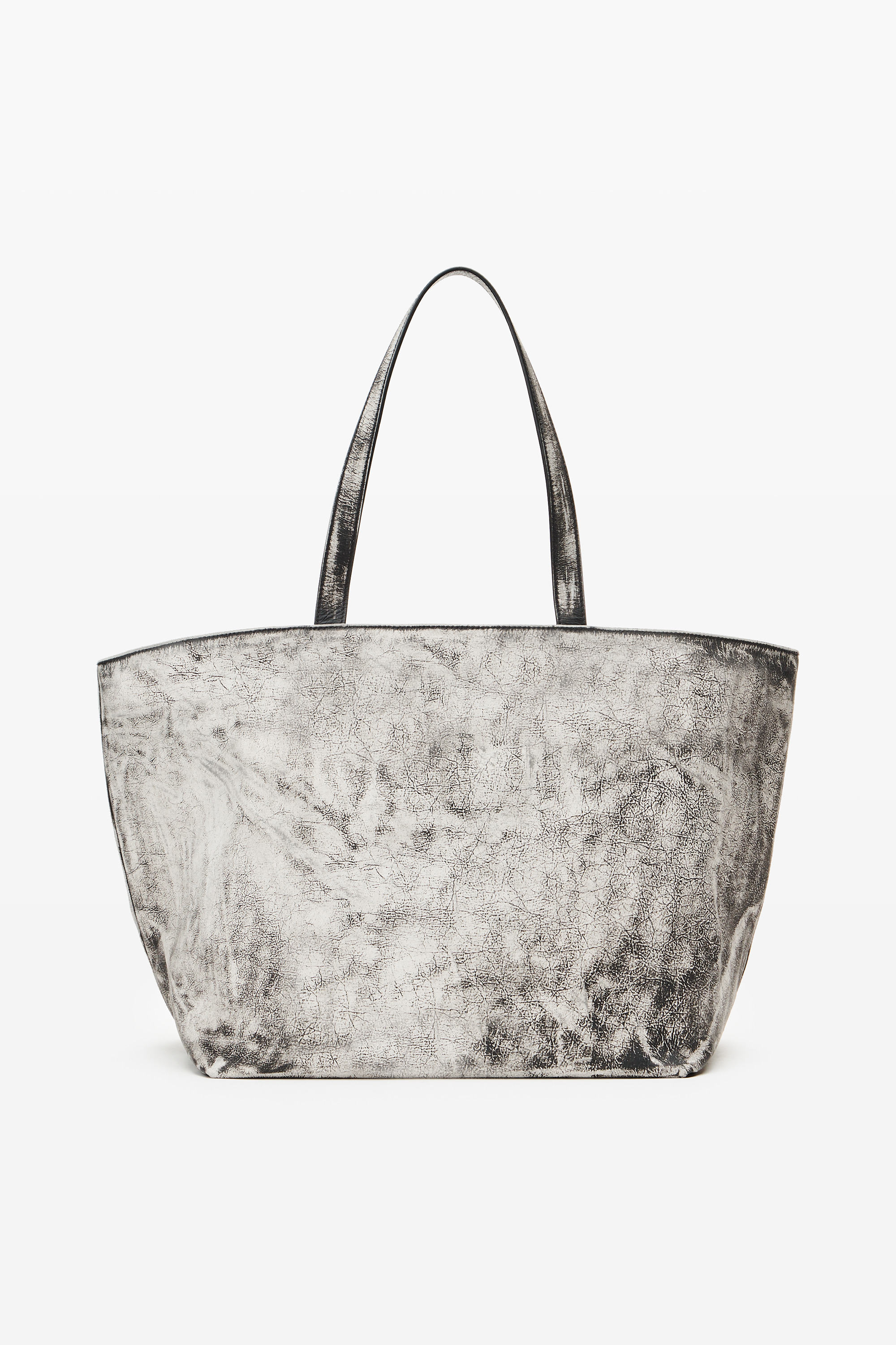 Black and White Leather Punch Tote - 5