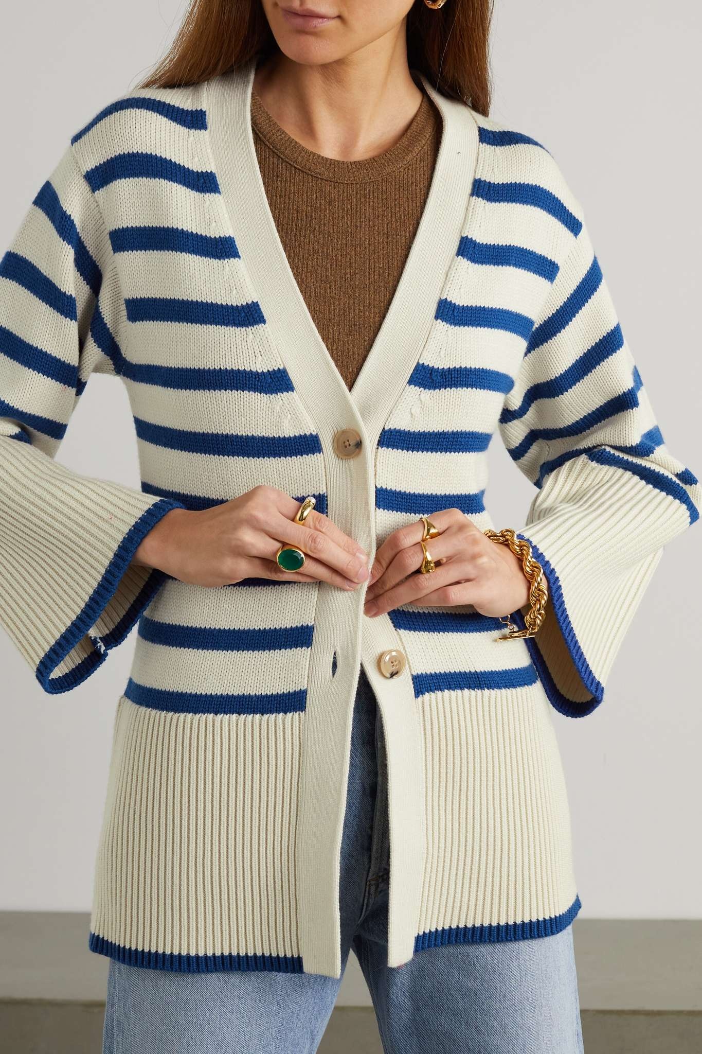 Signature striped wool and organic cotton-blend cardigan - 3