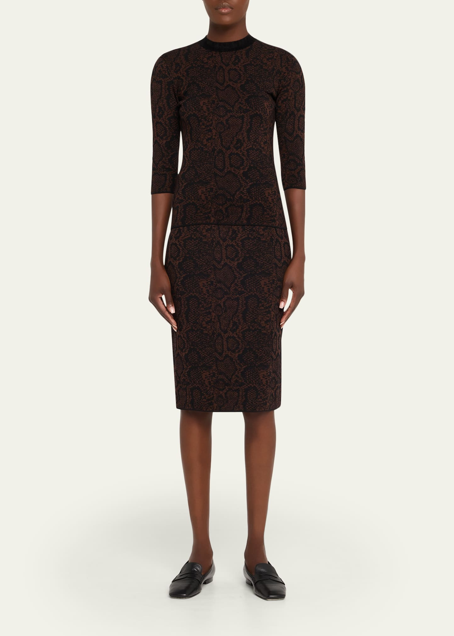 Textured Snake Jacquard Elbow-Sleeve Top - 2