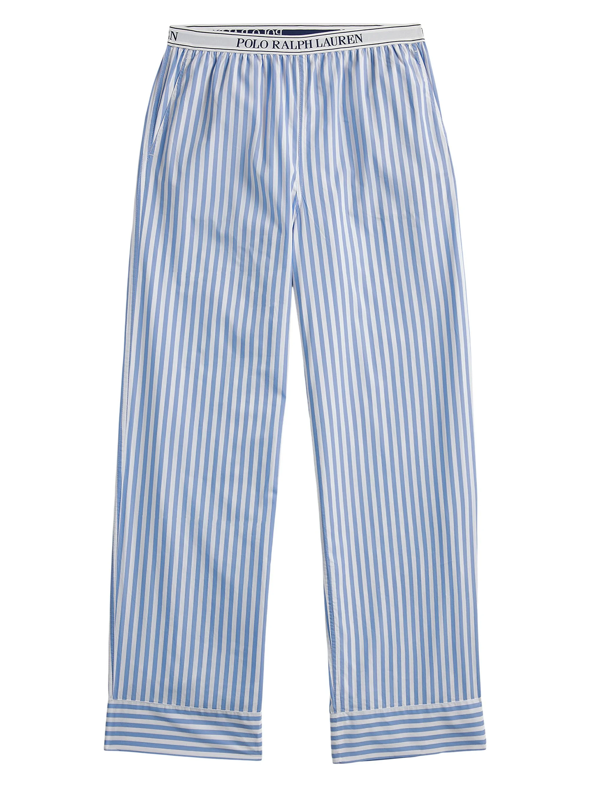 Women's Shirting Stripes Striped Cotton Pants - White Cloud Hydrangea - 1
