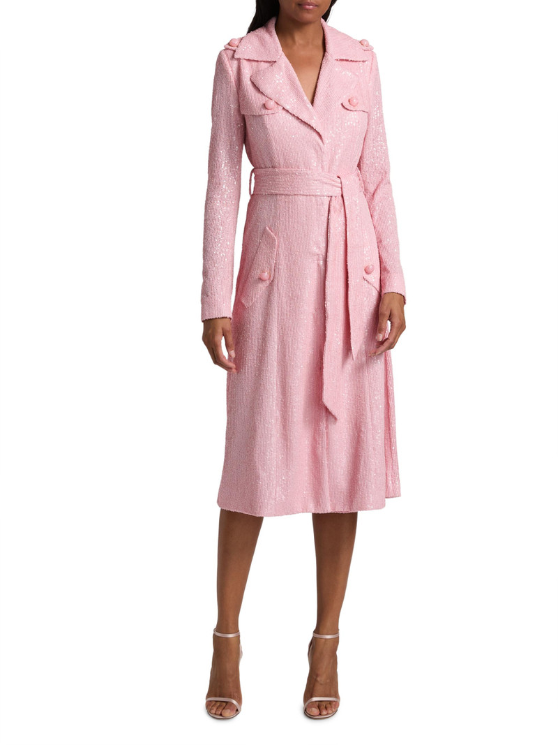 Women's Alpine Sequined Trench Coat - Regular Pink Sequin 3