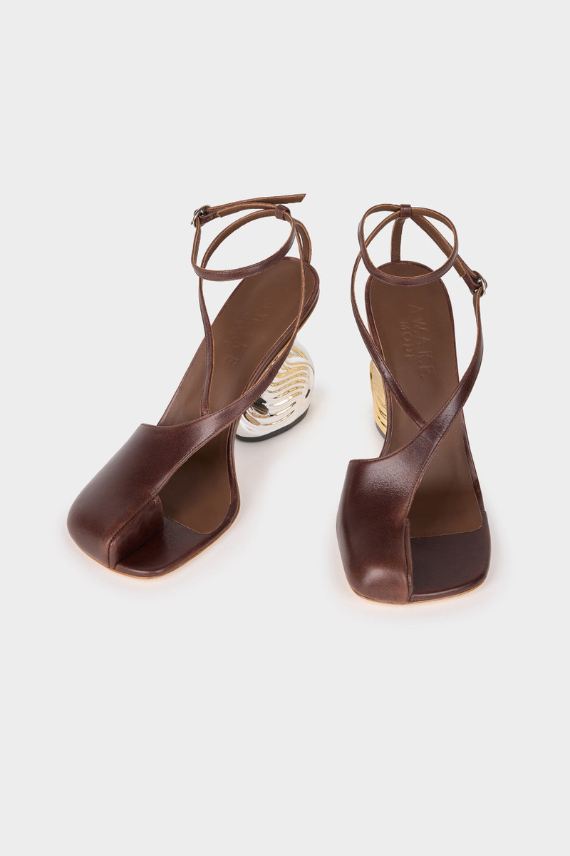 CHRISTINE SHOES WITH SWAN HEEL BROWN SILVER GOLD 4