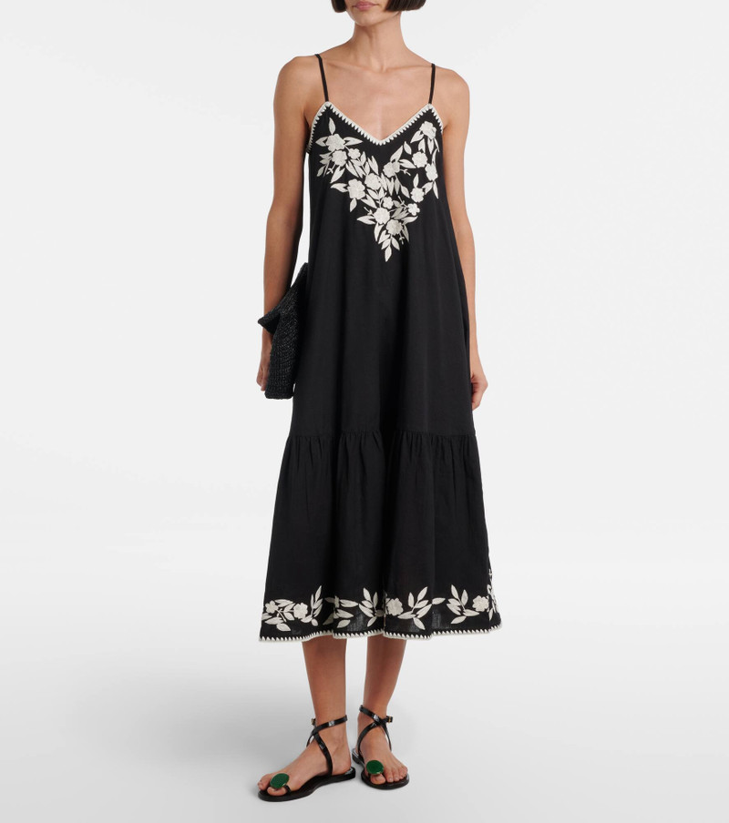 juliet dunn Embroidered cotton and linen midi dress outlook