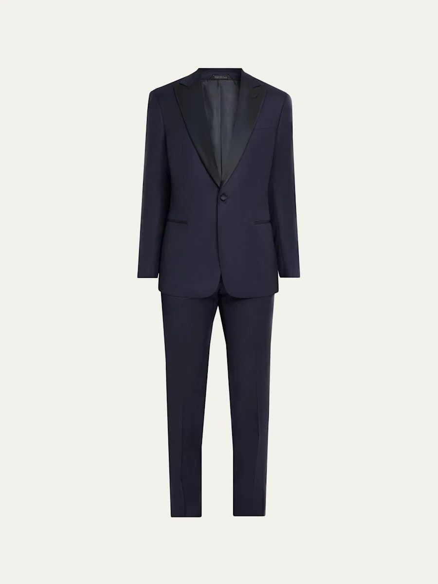 Men's Soft Woven Satin-Trim Single-Breasted Suit - 1