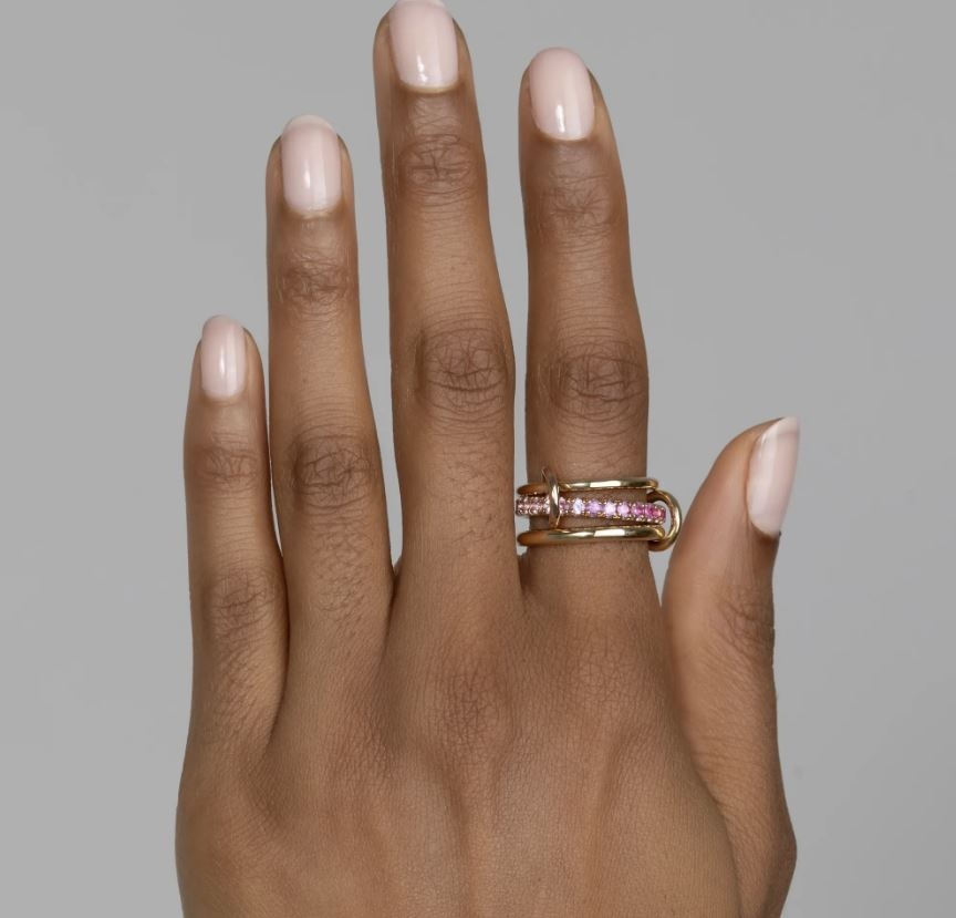 Petunia Pink Sapphire & 18k Gold Ombré Linked Ring - 2