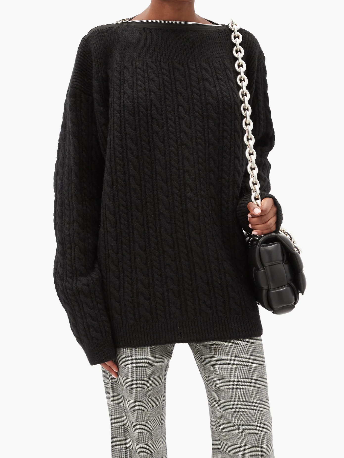 Zipped-neckline cable-knit wool sweater - 6