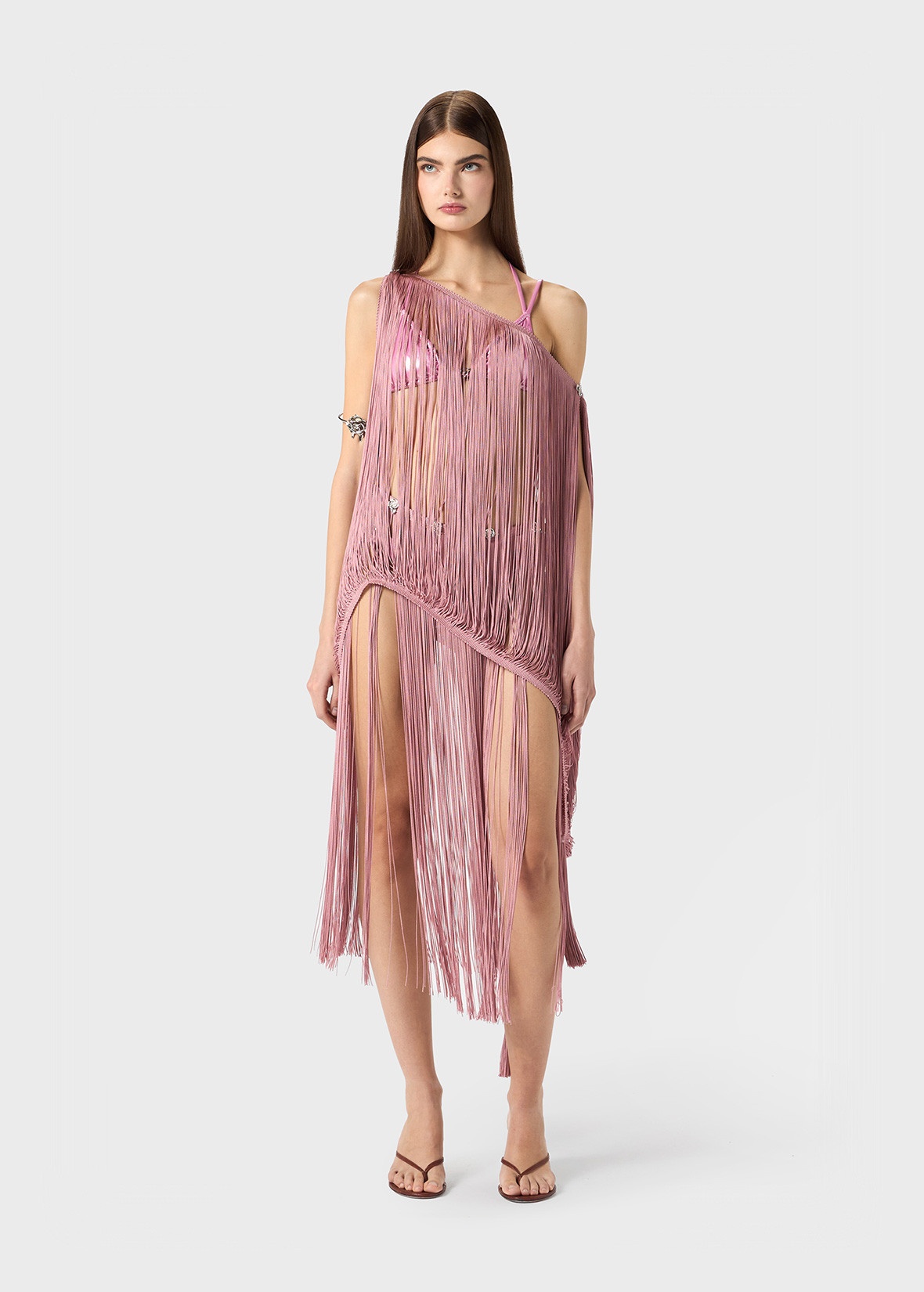 PAREO-STYLE SKIRT WITH FRINGES AND JEWEL-DETAILS - 2