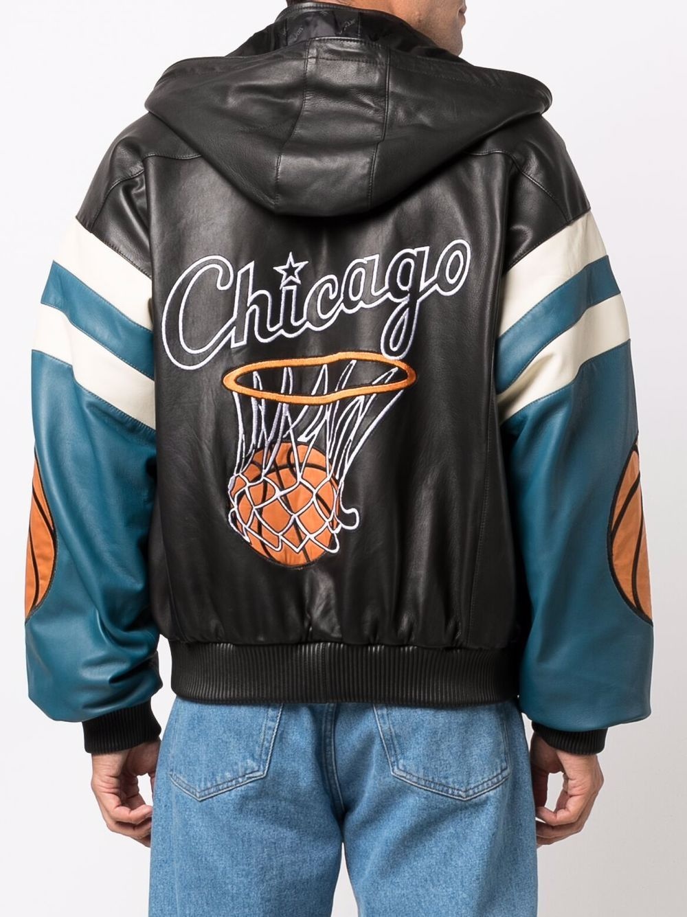 Chicago leather hooded bomber jacket - 4