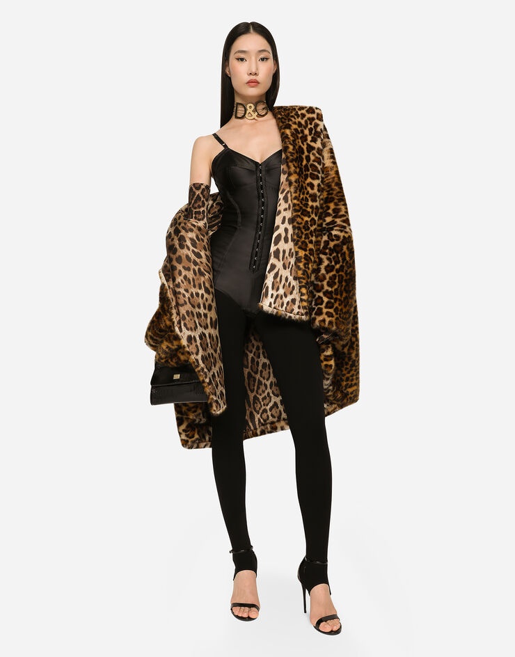 Faux fur cape with leopard print - 6