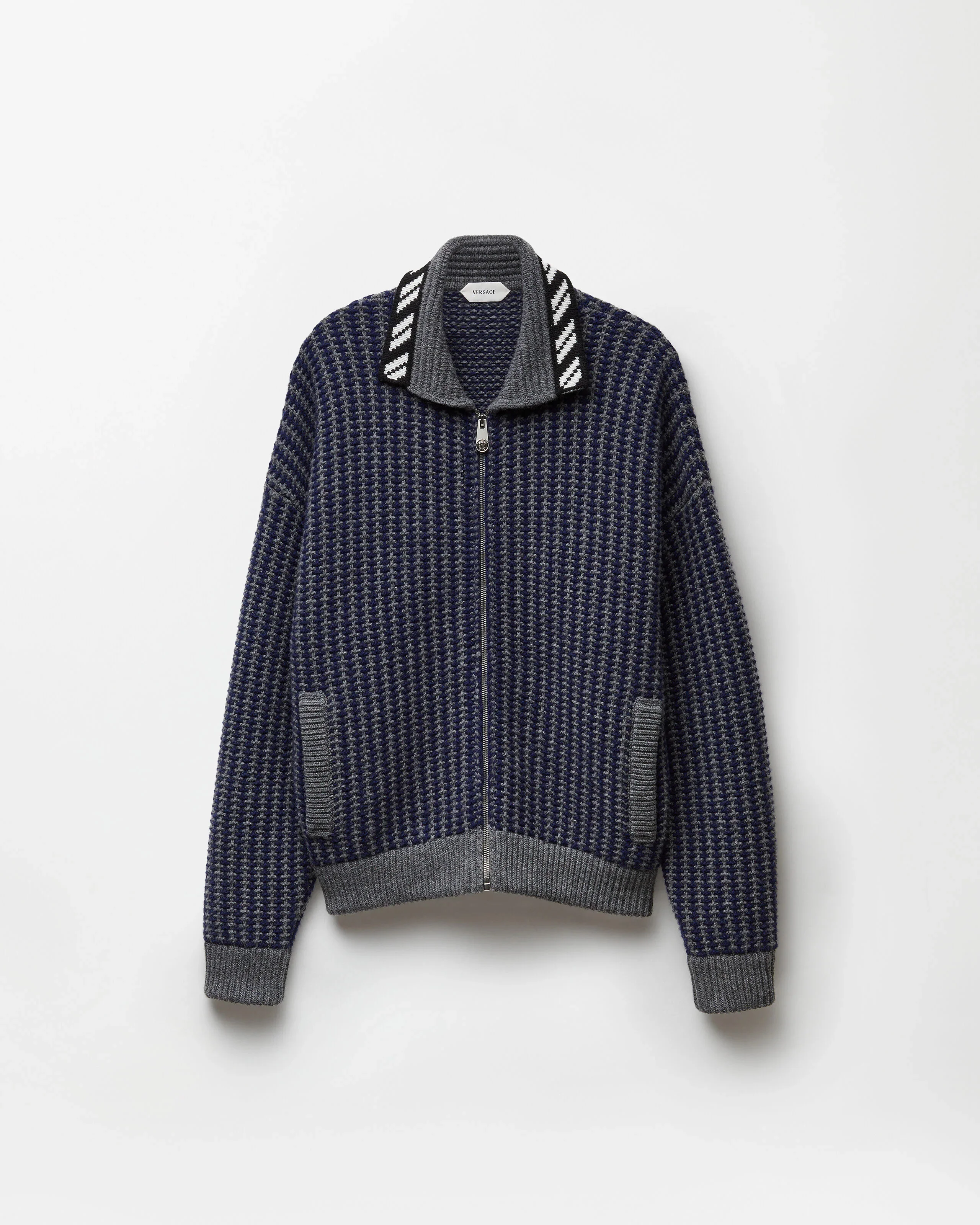 Intarsia Wool Knit Zip Cardigan - 1