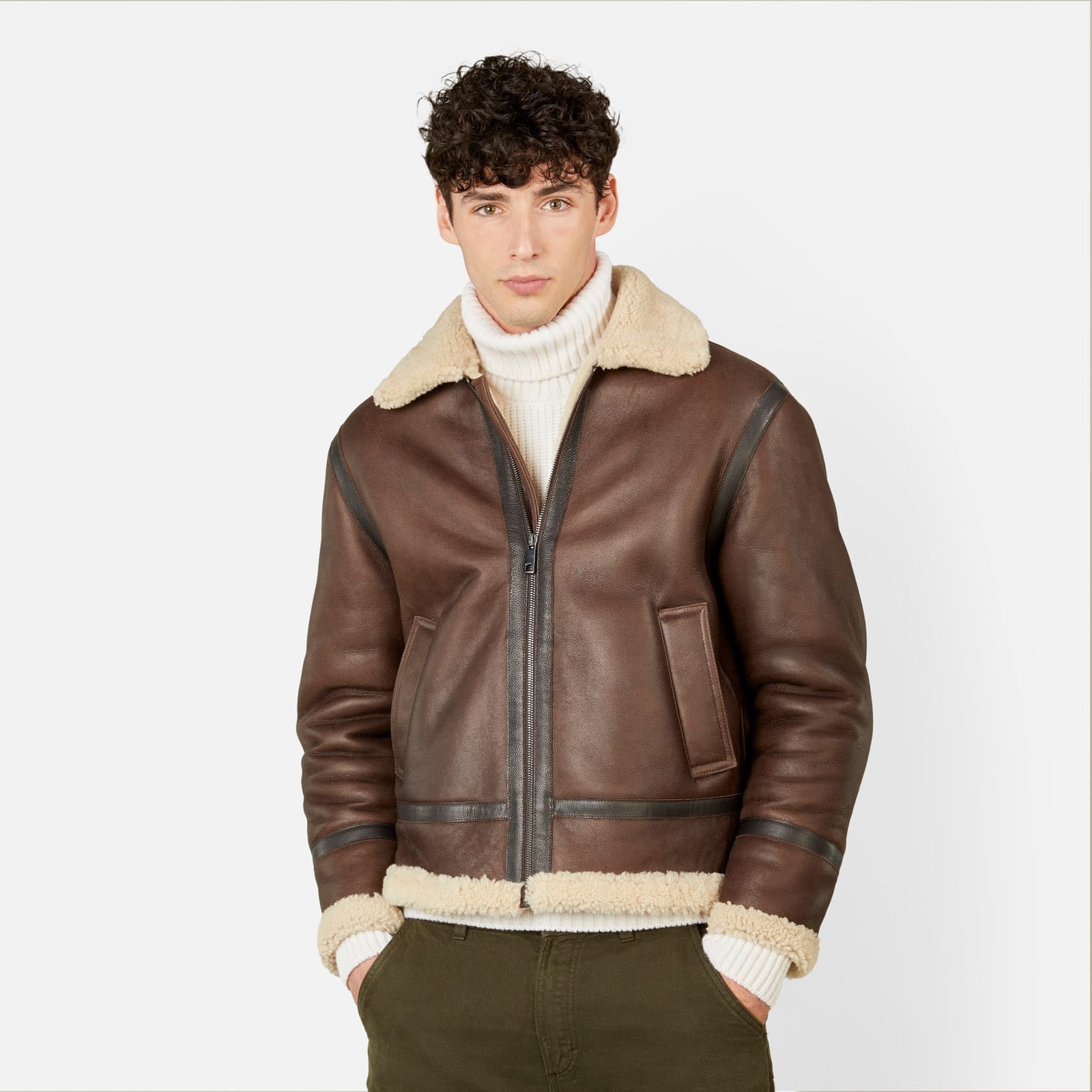 Aviator Jacket in Sheepsking Brown - 4