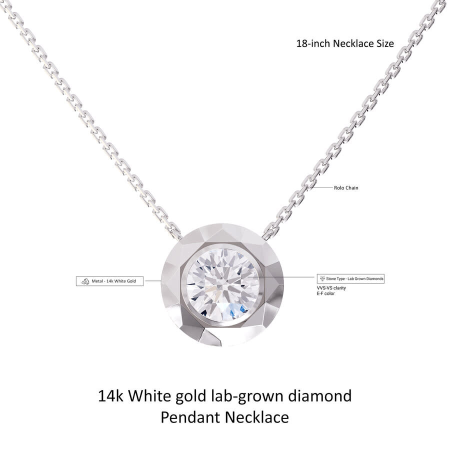 Diamond2Deal - Diamond2Deal 14k White Gold 3 Ct Round Lab Grown Diamond Pendant Necklace 18" Chain VVS-VS, E-F - 2