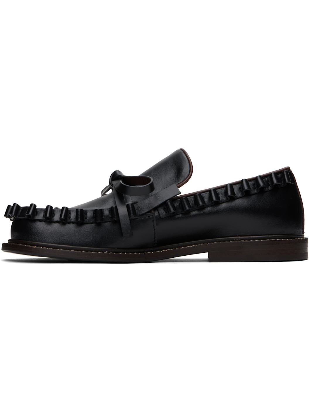 Black Ruffle Leather Slip-on Loafers - 3