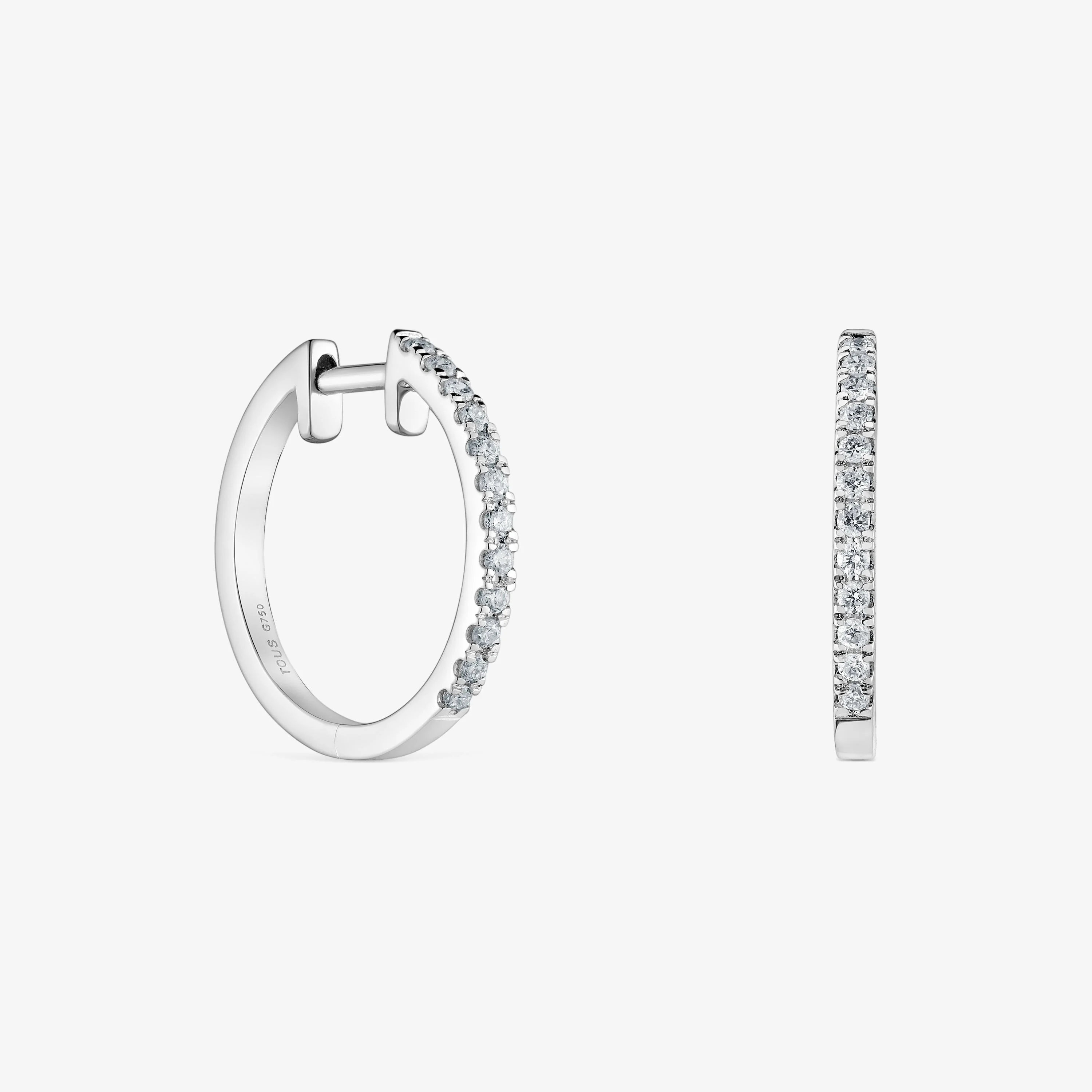 Short hoop Earrings in 18K white gold with 15 mm diamonds Les Classiques - 1
