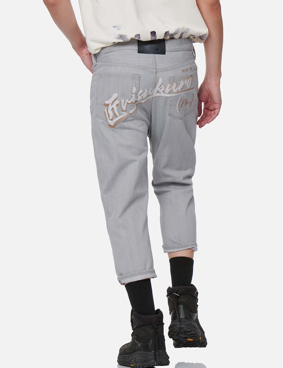 Logo Embroidery Drop-crotch Cropped-fit Denim Jeans #2027 - 7