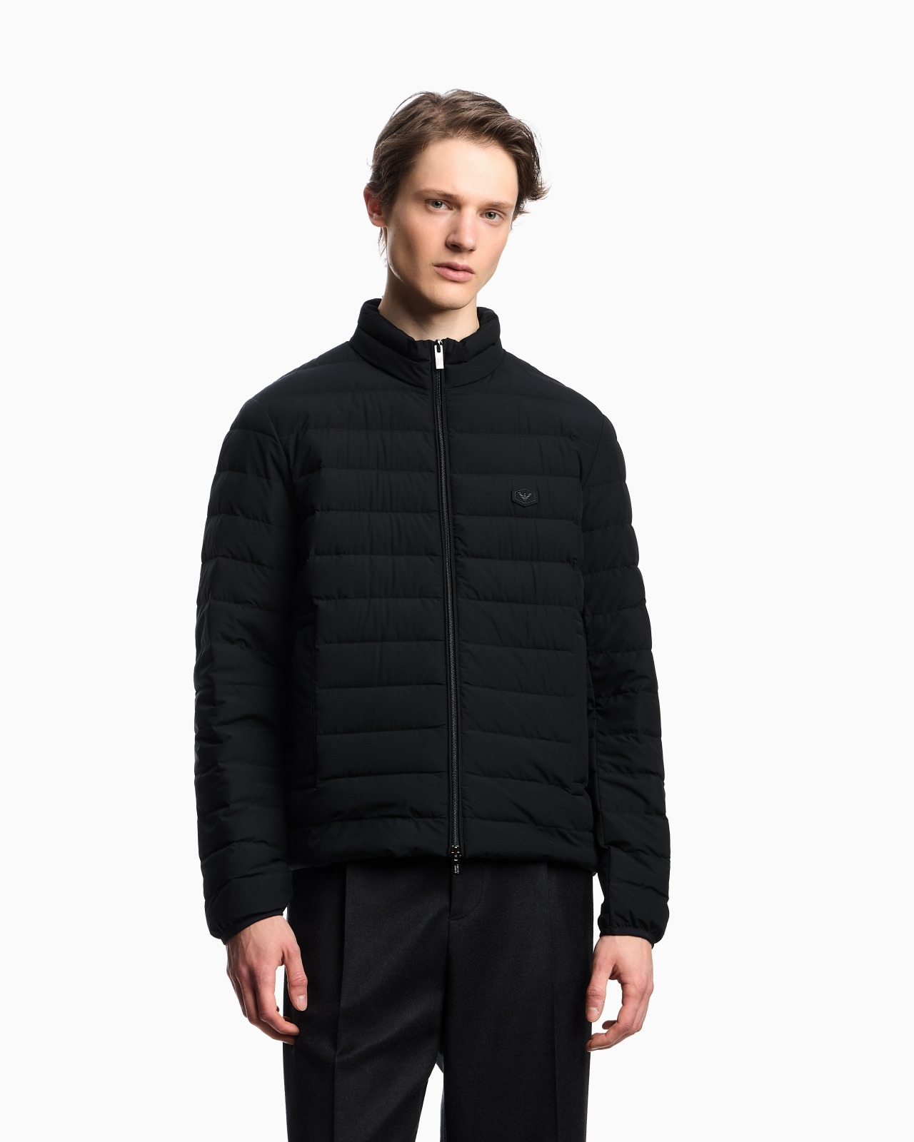 Quilted nylon full-zip down jacket with eagle logo patch - 4