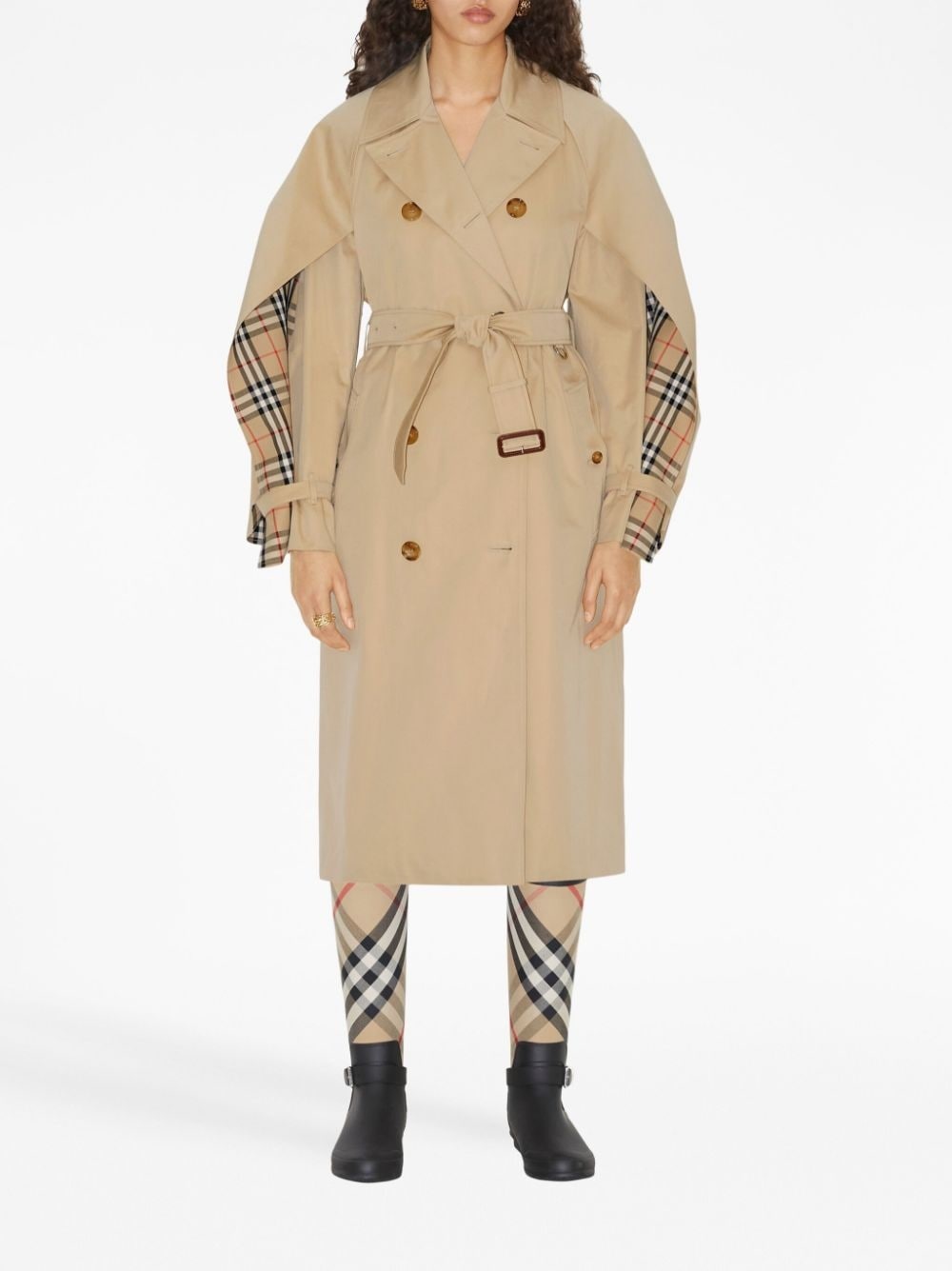 Check-pattern cotton trench coat - 2