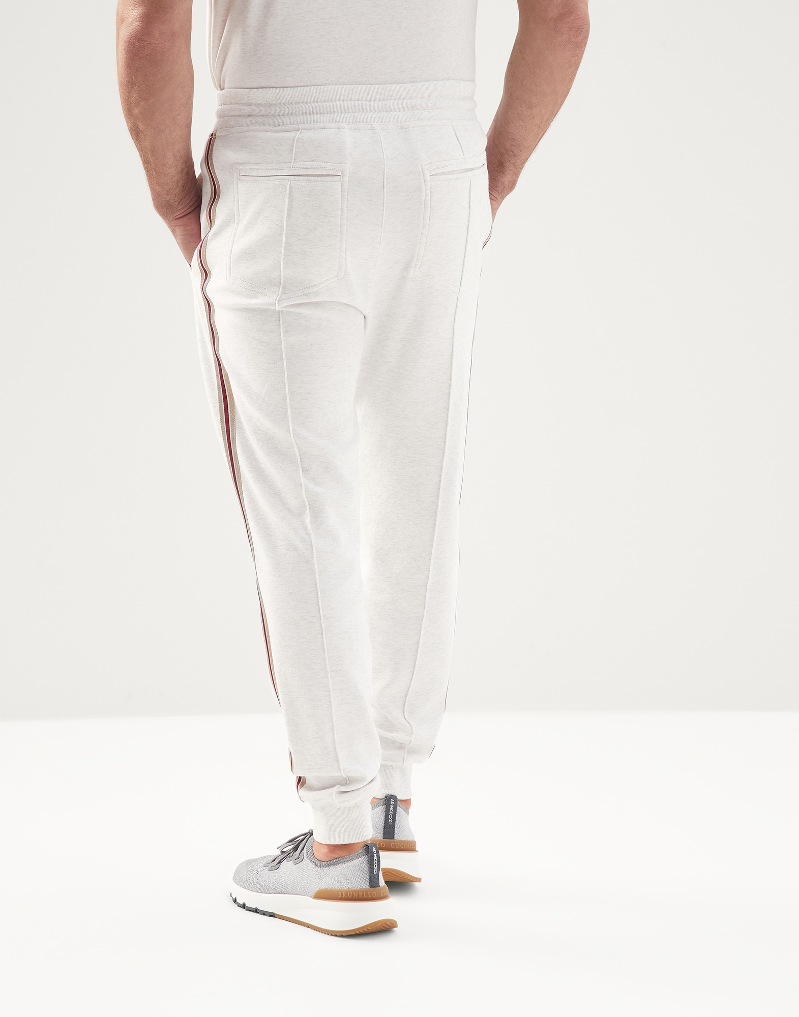 Techno cotton French terry trousers with striped grosgrain inserts, Crête detail and elasticated cuf - 2